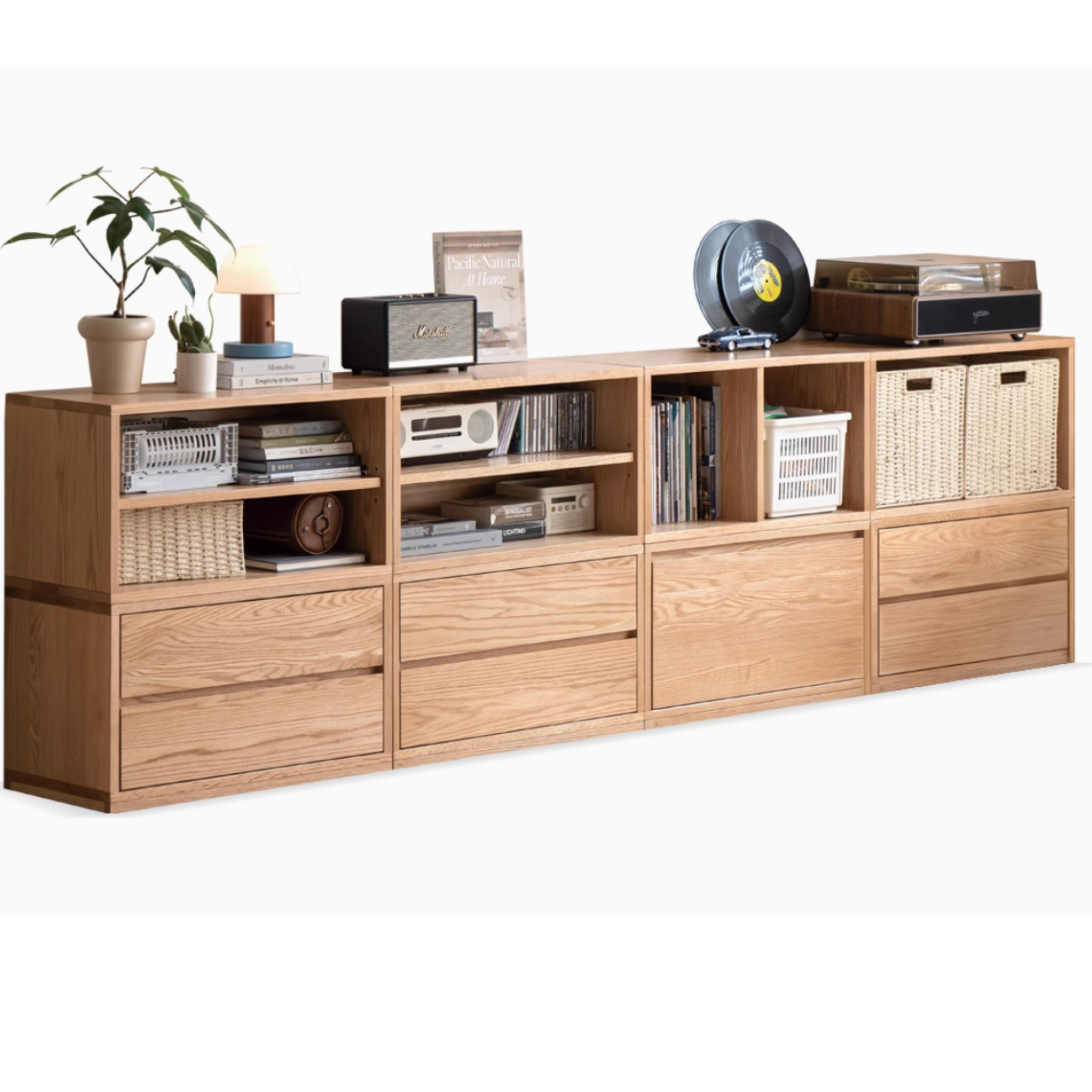 Oak, Ash Solid Wood TV Cabinet Modern Free Combination Storage Bookcases