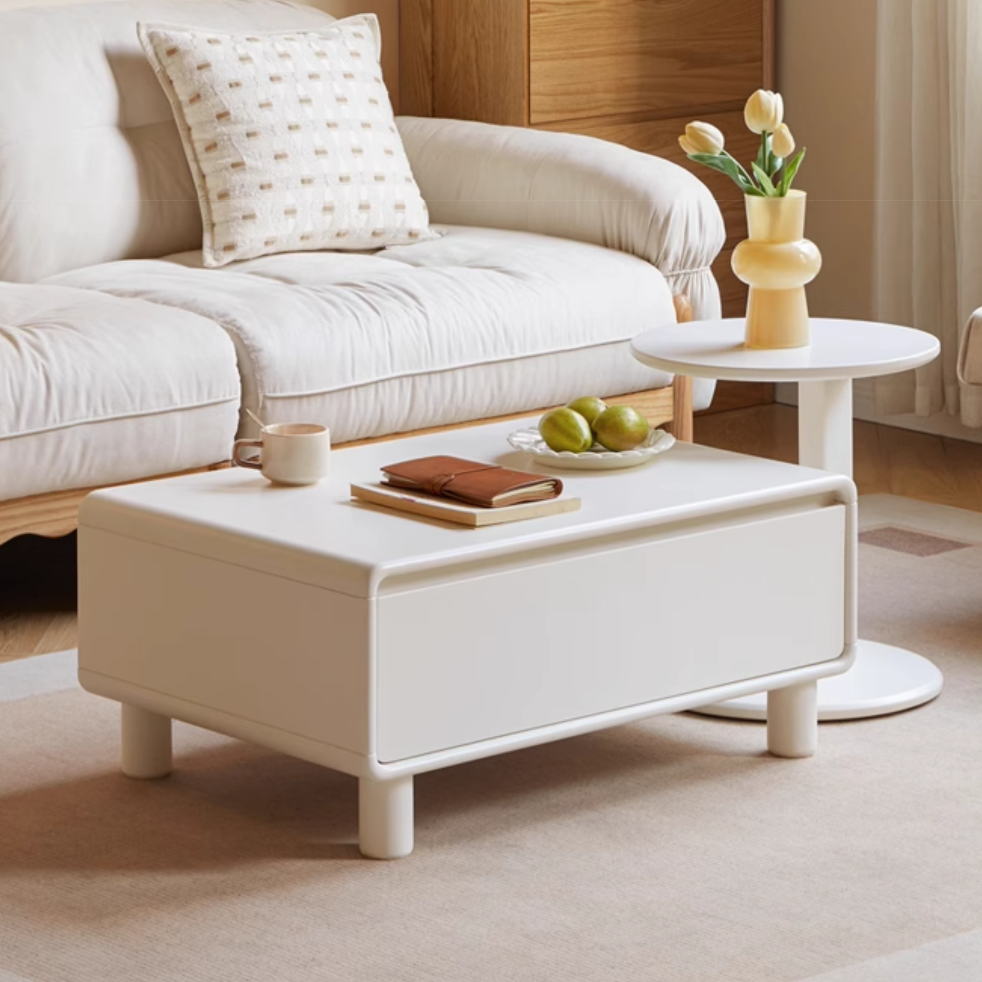 Oak Solid Wood Modern Creative Cream Style Coffee Table.