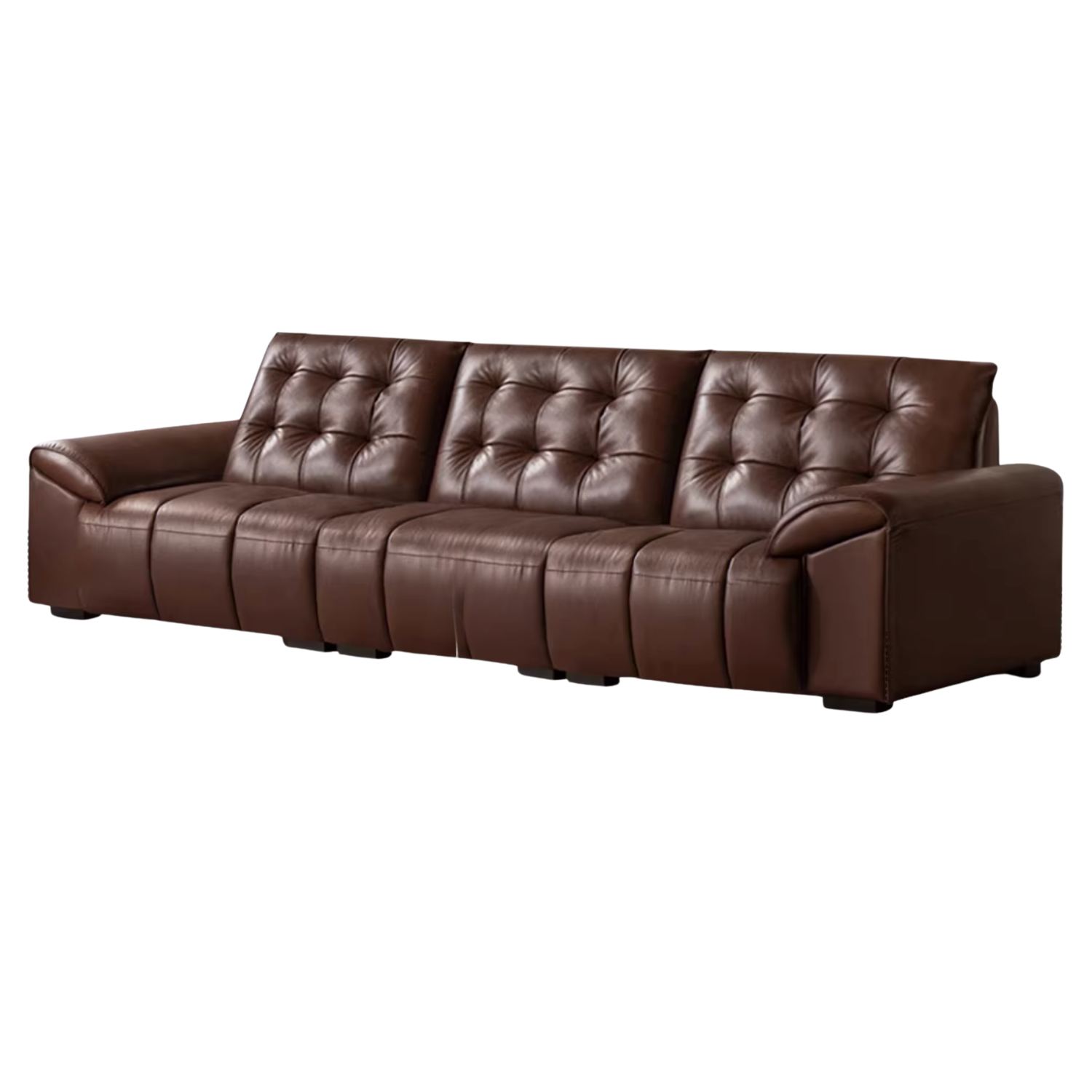 Genuine Leather American Retro High-Back Sofa with Checkerboard Black Bear Pattern