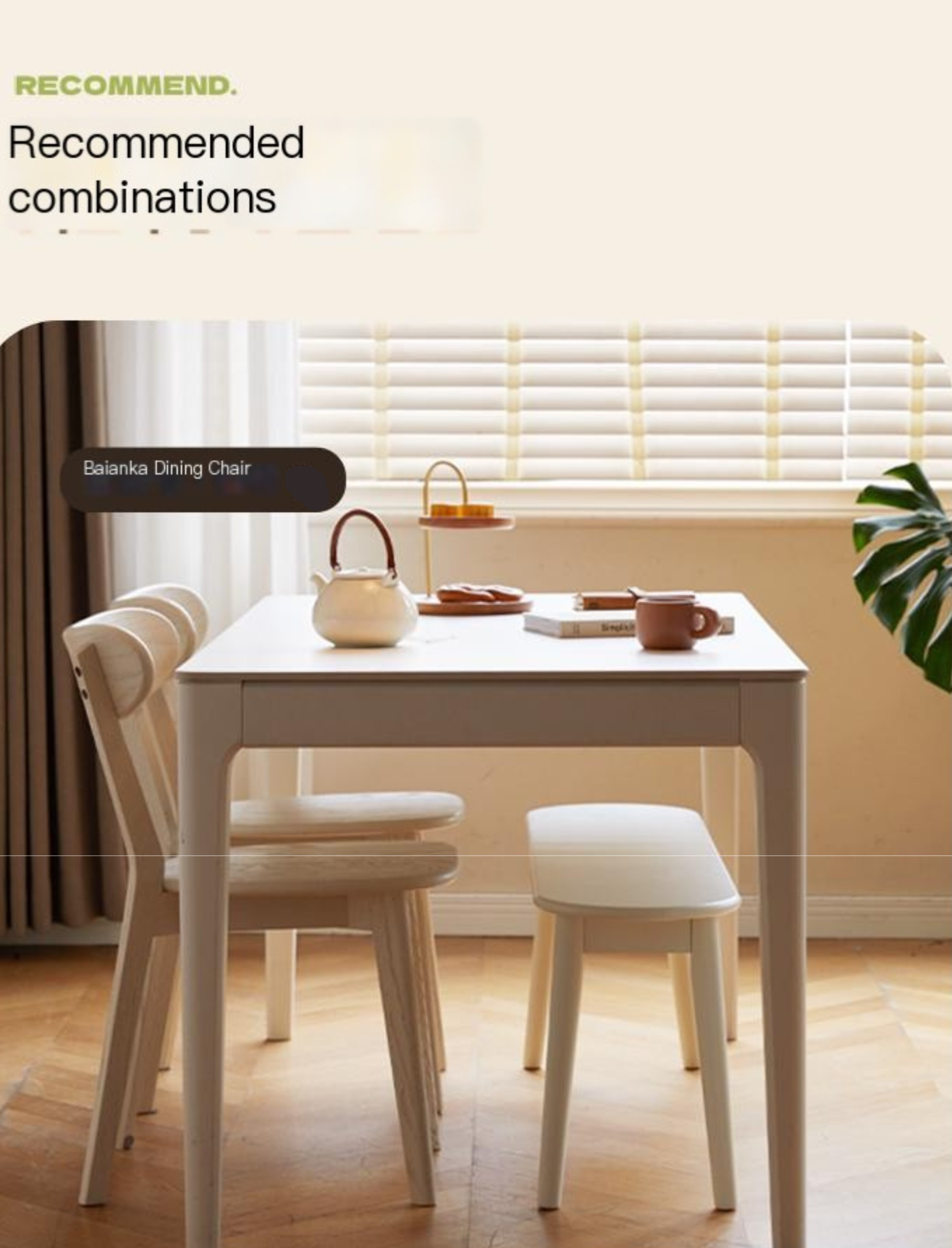Solid Rubberwood French Cream Style Long Bench