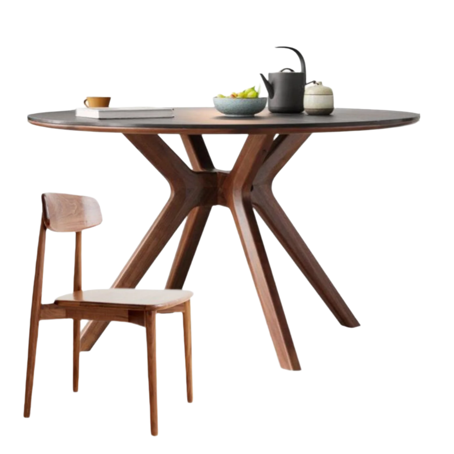 Black Walnut Solid Wood Rock Board Round Table With Turntable