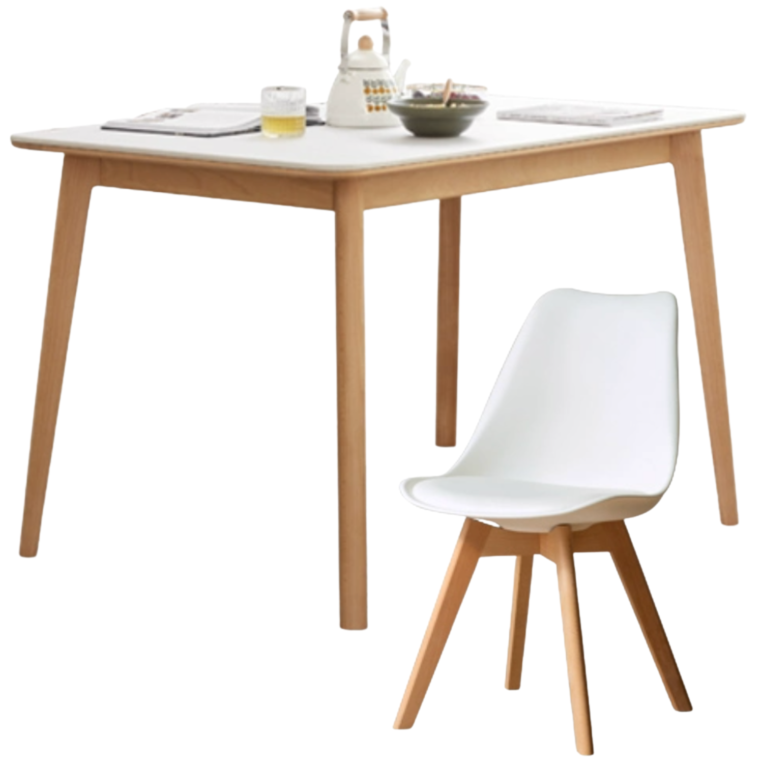 Beech Solid Wood Dining Table With Rock Slab Surface