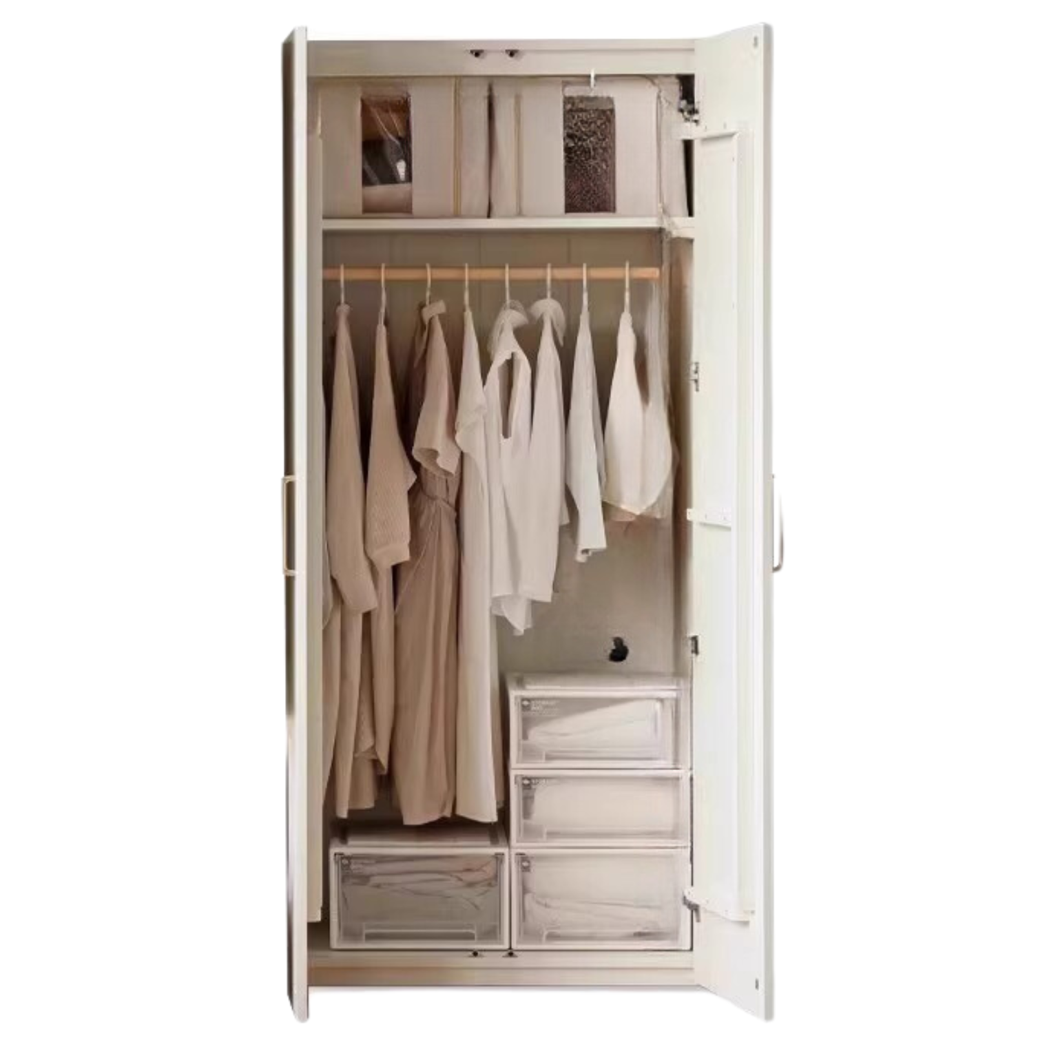 Pine Solid Wood Wardrobe French Cream Style.