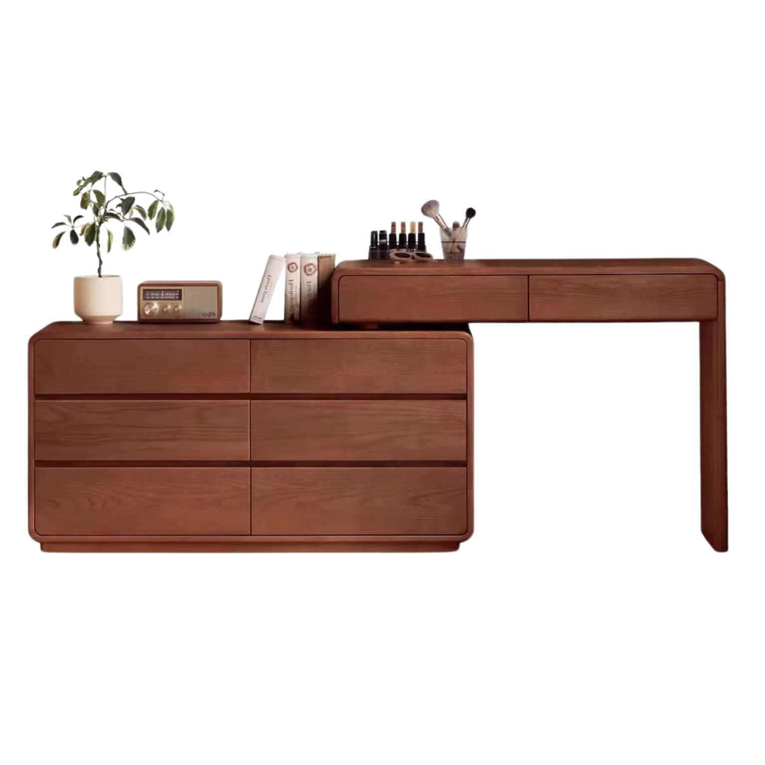 Ash Solid Wood Telescopic Dressing Table Integrated Storage.