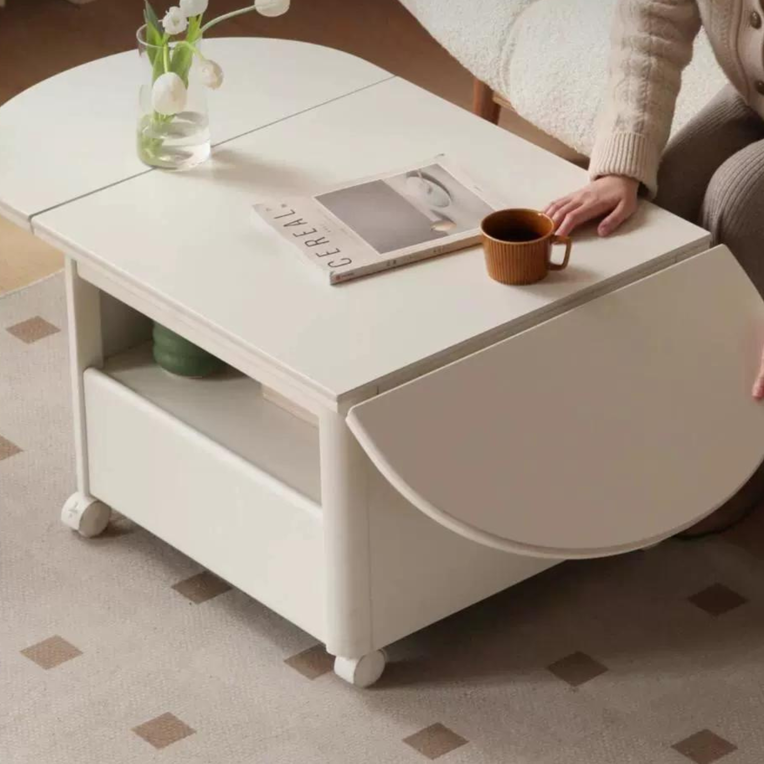 Poplar Solid Wood Folding Rock Board Mobile Coffee Table