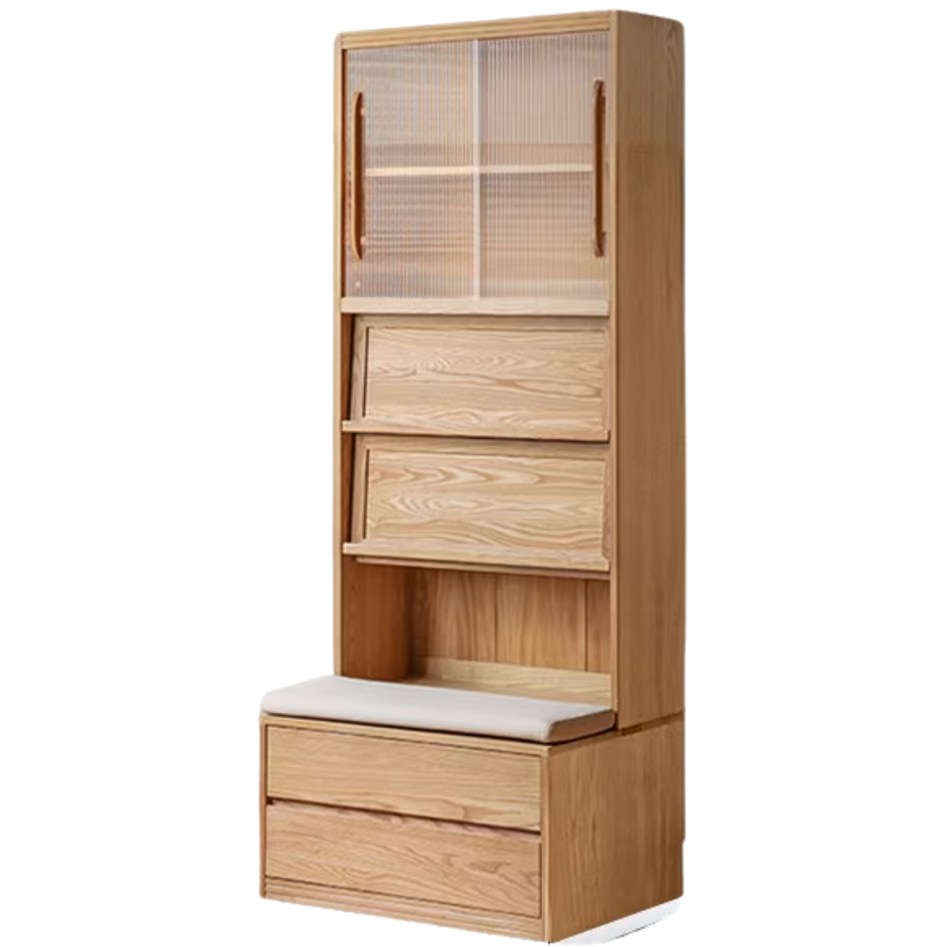 Ash, Oak Solid Wood Modern Combination Bookcase Integrated Card Seat