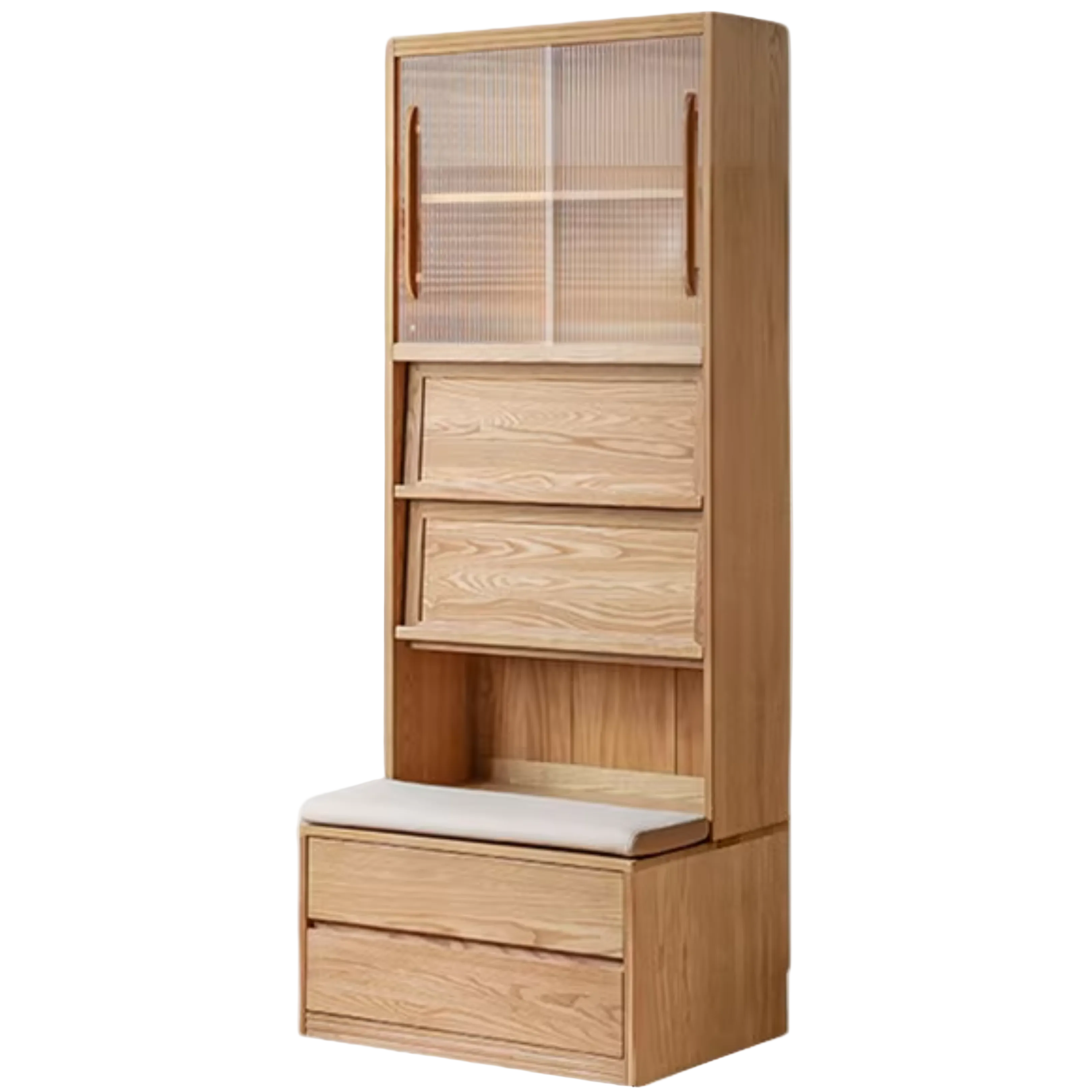 Ash, Oak Solid Wood Modern Combination Bookcase Integrated Card Seat