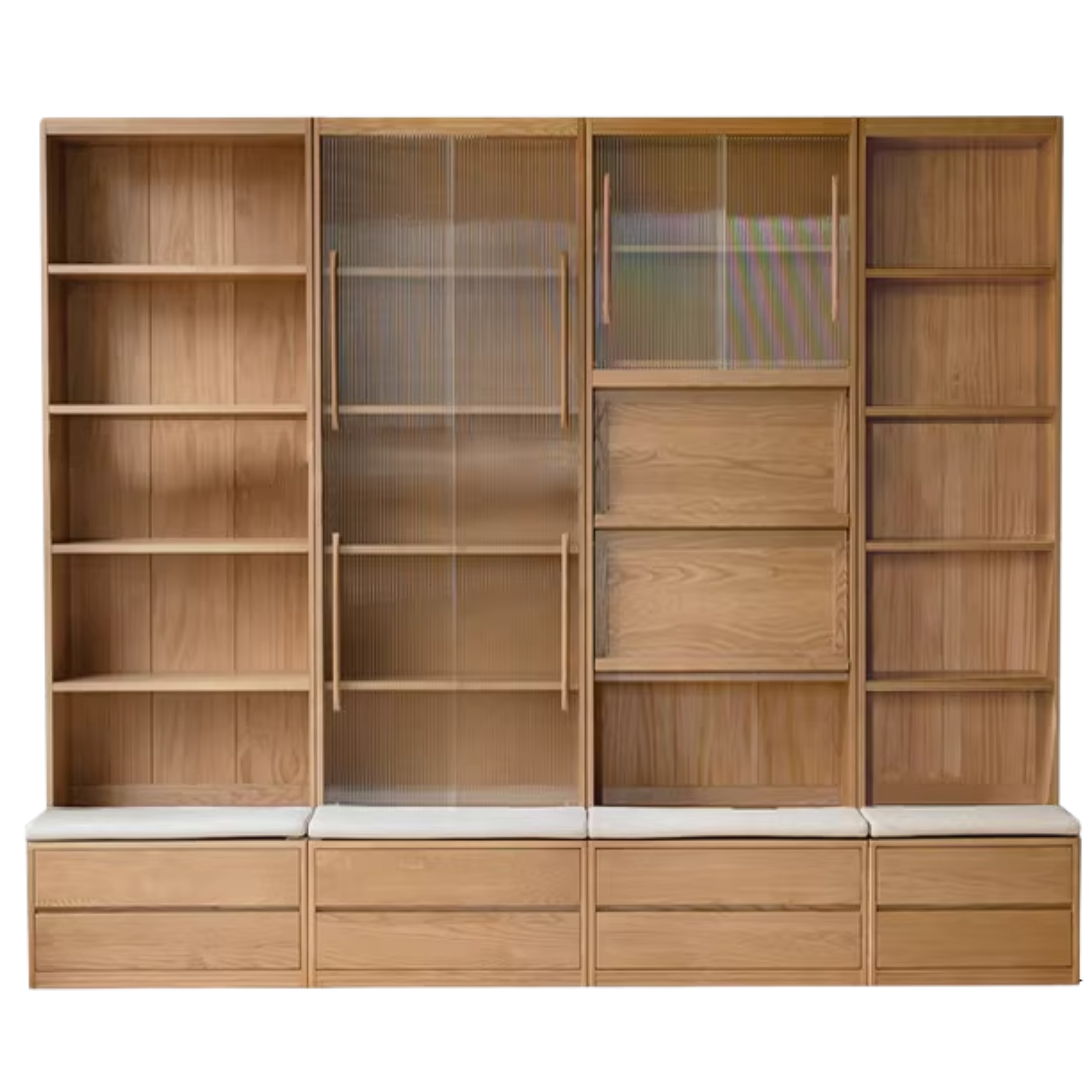 Ash, Oak Solid Wood Modern Combination Bookcase Integrated Card Seat