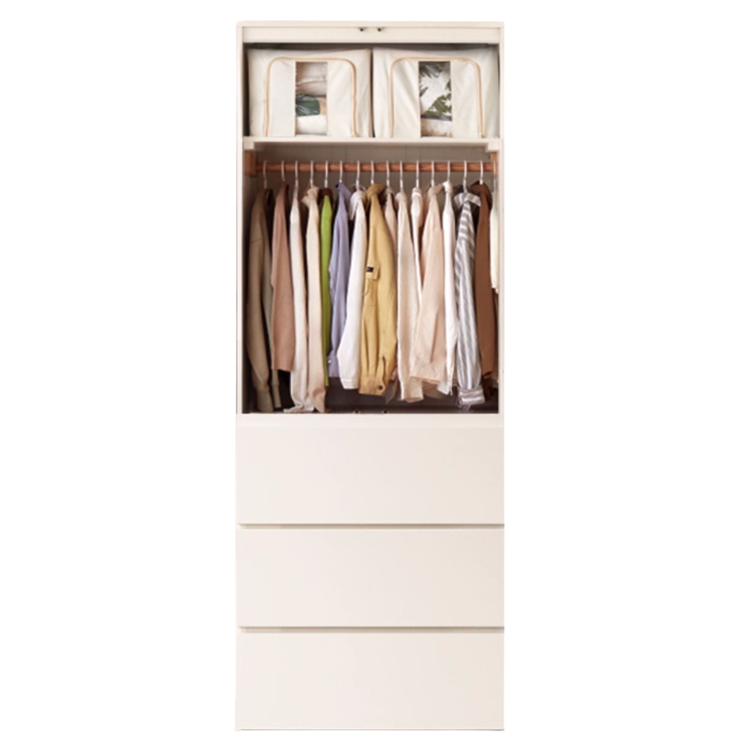 Pine, Oak Solid Wood Sectional Large Wardrobe Cream Style.