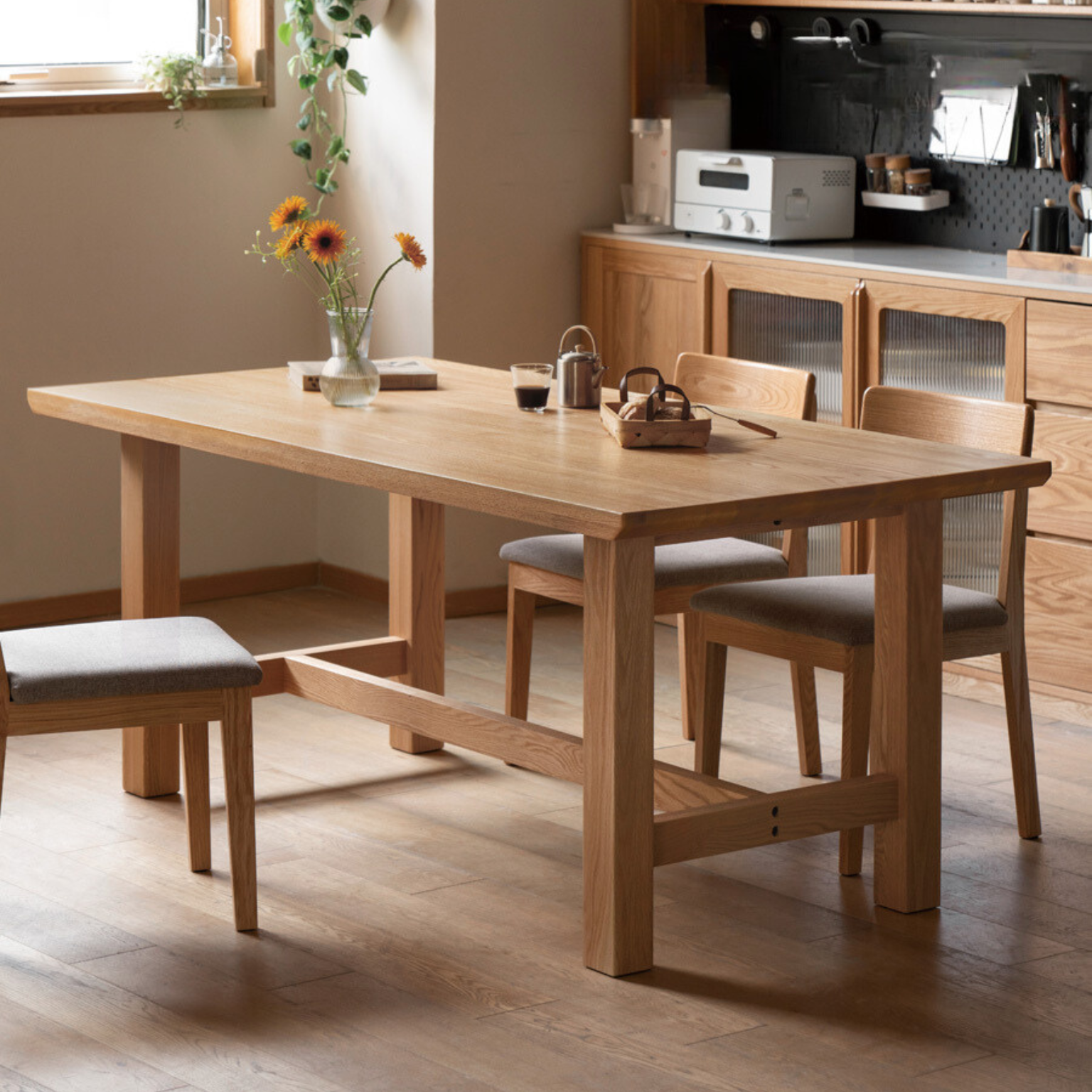 Oak, Ash, Poplar, Cherry Solid Wood Rustic Style Dining Table