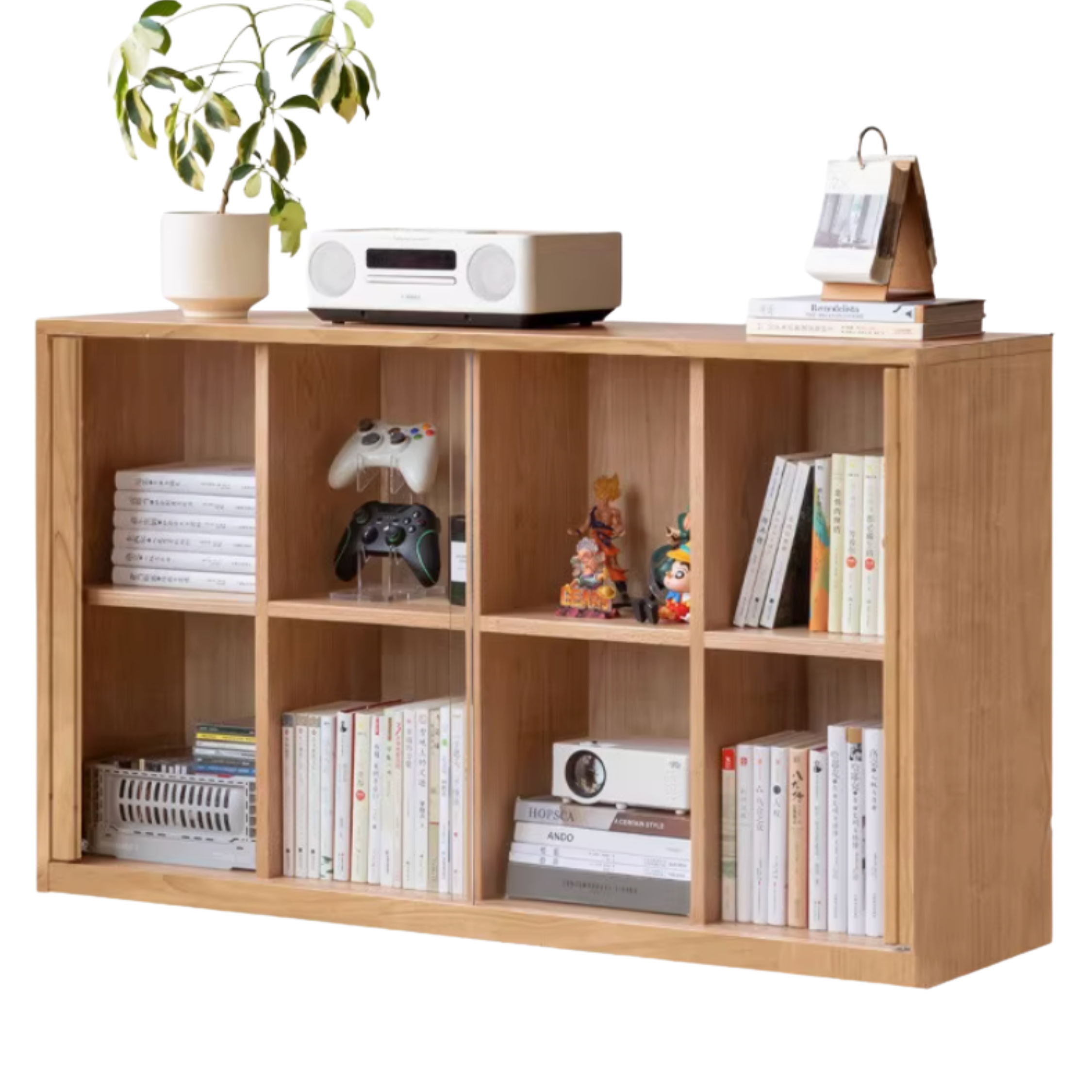 Oak, Solid Rubberwood, Ash Solid Wood Bookcase Free Combination Low Cabinet Floor-Standing Bookshelf