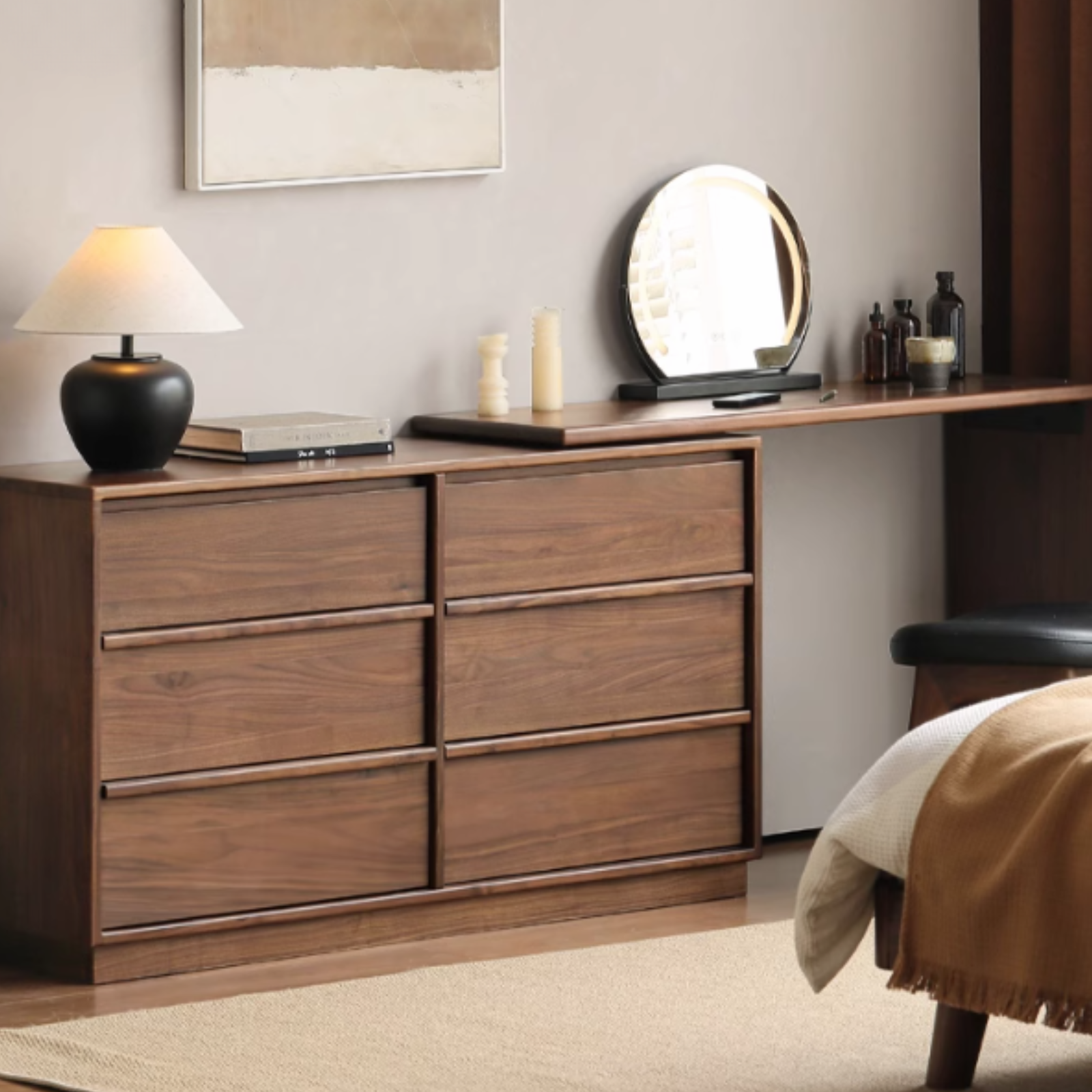 Black Walnut, Sandalwood Solid Wood Light Luxury Vanity Table.