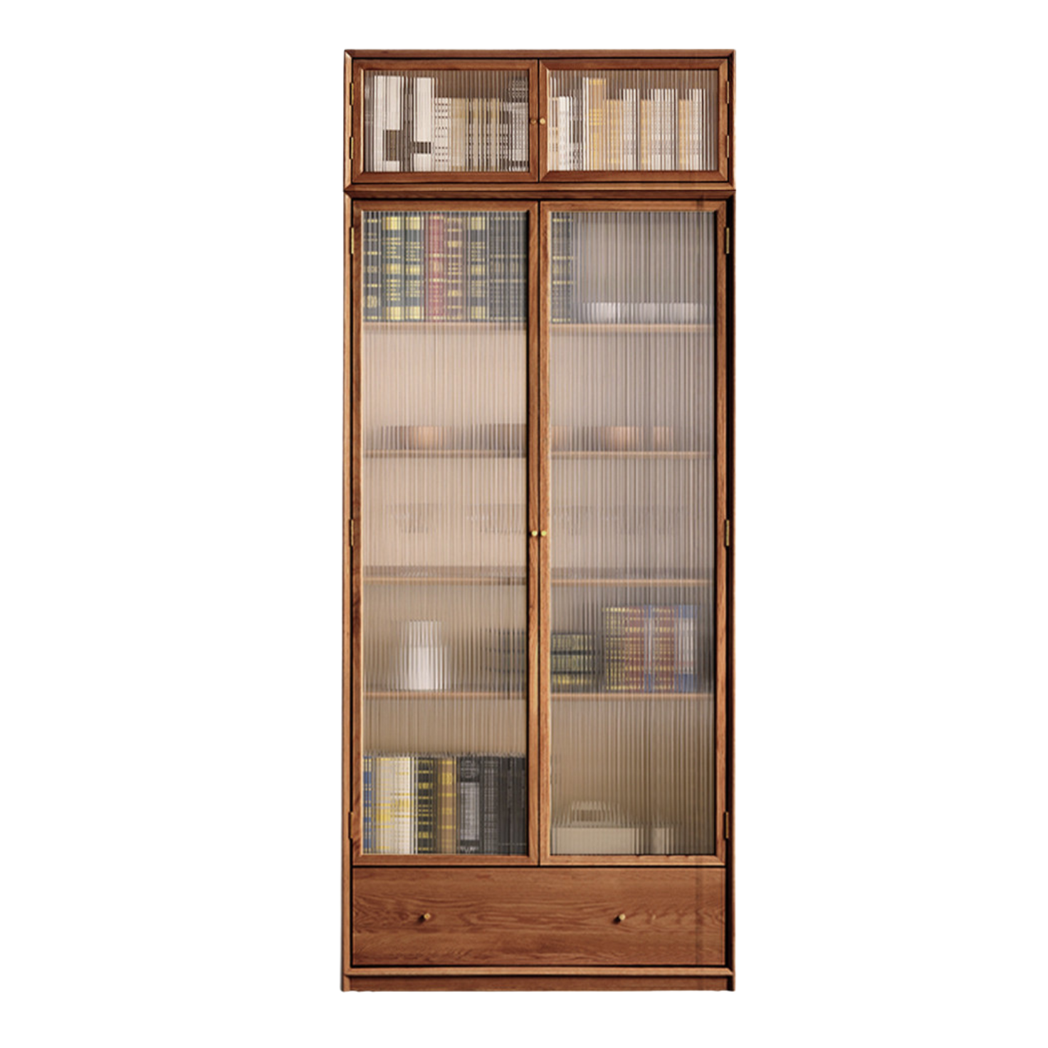 Oak, Ash Solid Wood Modular Bookcase with Glass Doors