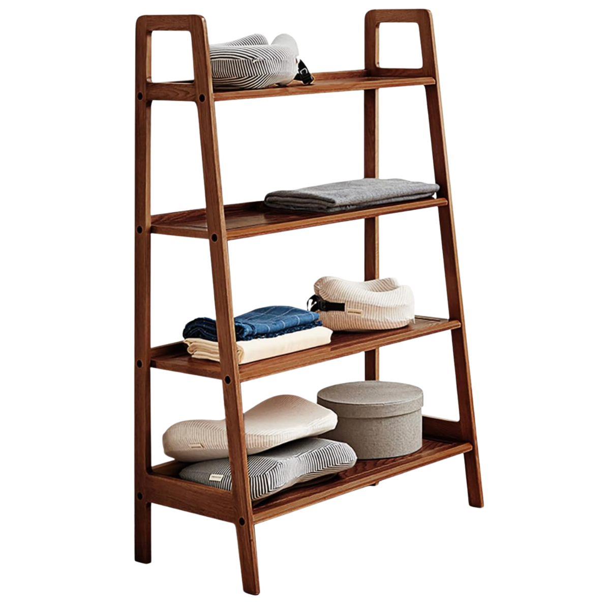 Black Walnut, Oak Solid Wood Trapezoidal Three-Tier Bookshelf, Side Table