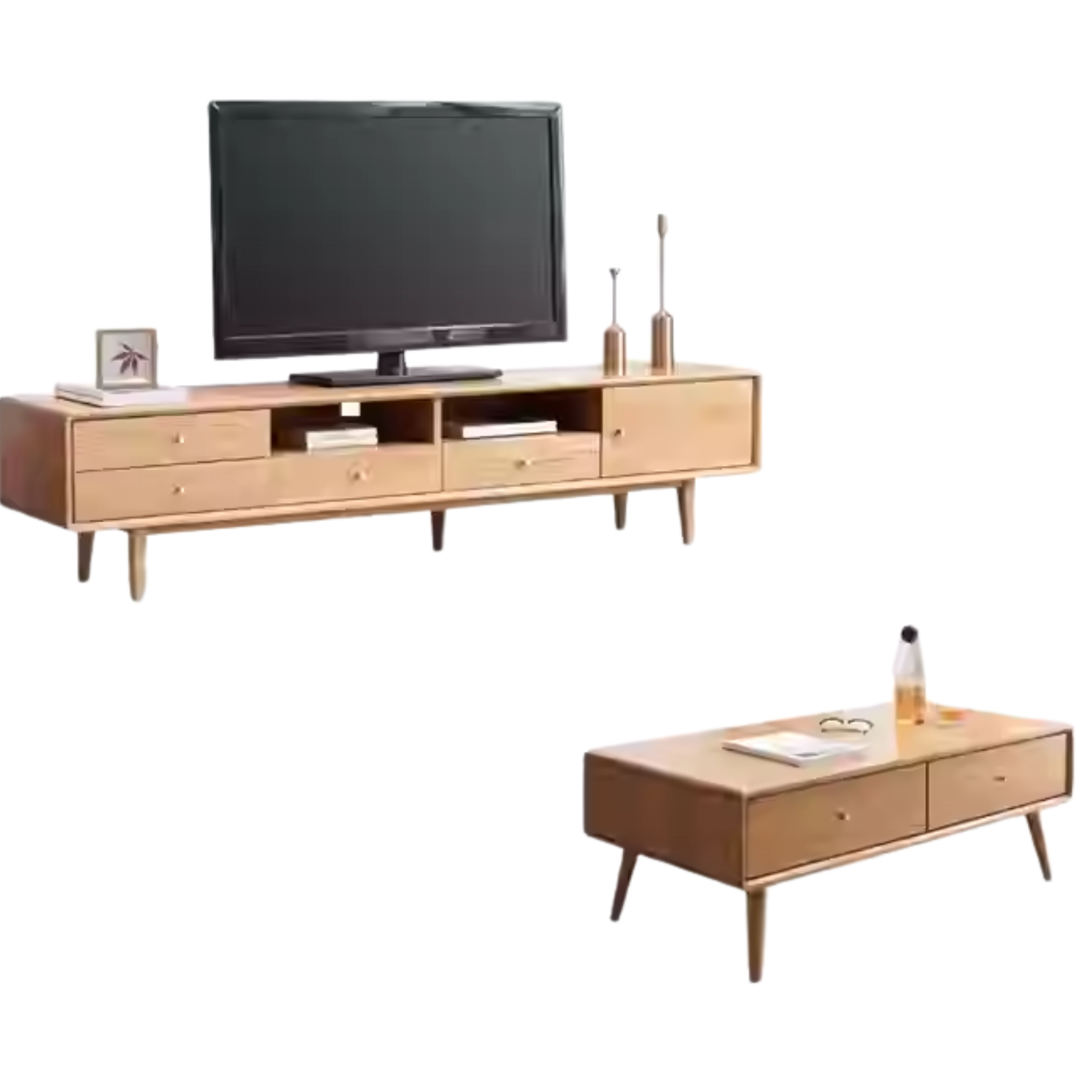 Oak Solid Wood Nordic Floor TV Cabinet.