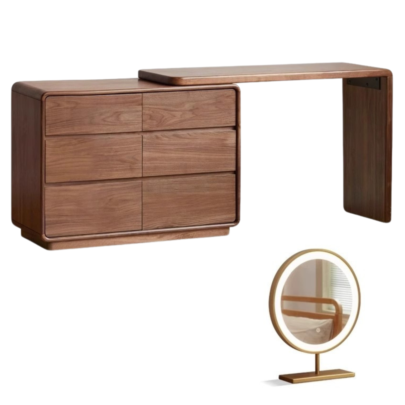 Black Walnut, Golden Sandalwood Telescopic Dressing Table.