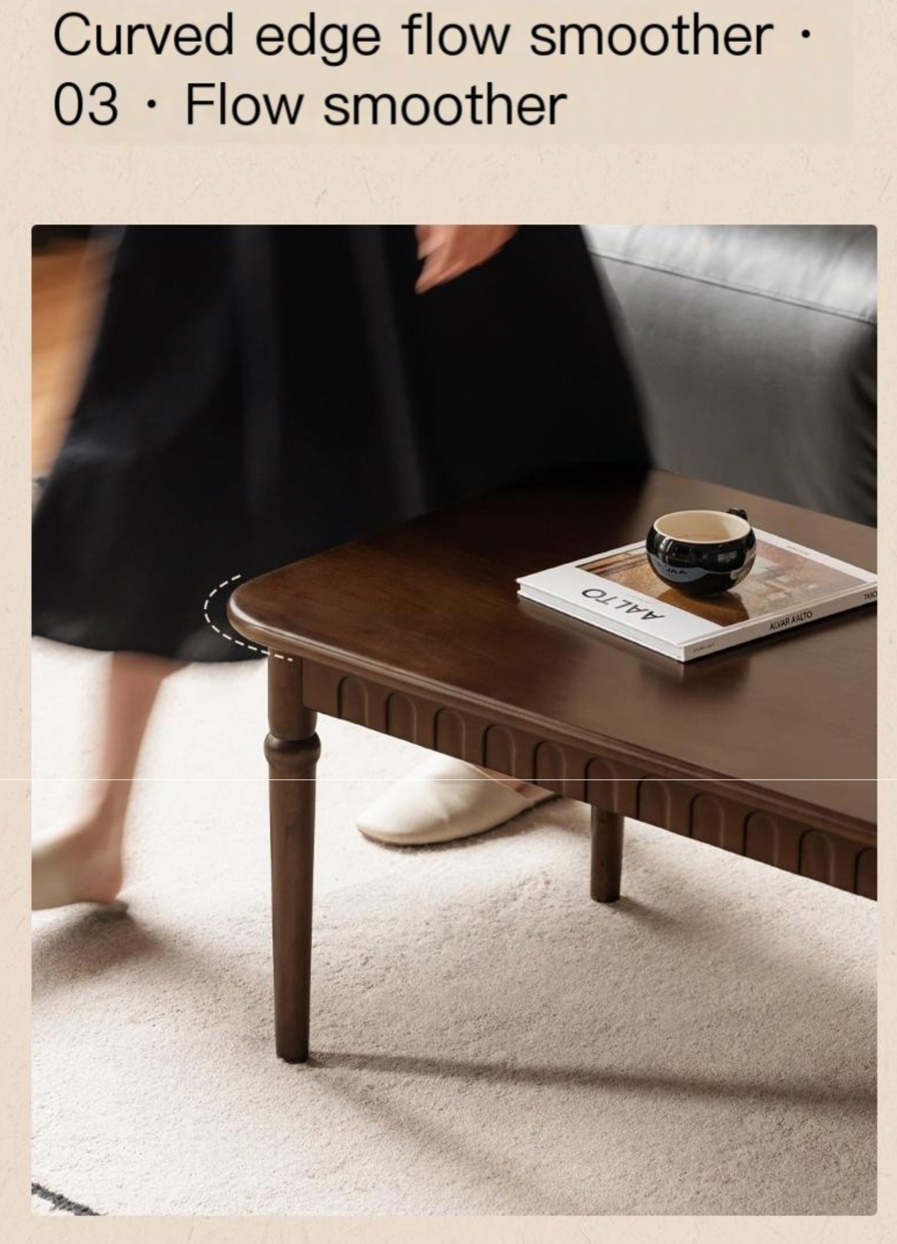 Poplar Solid Wood French Retro Rectangular Coffee Table.
