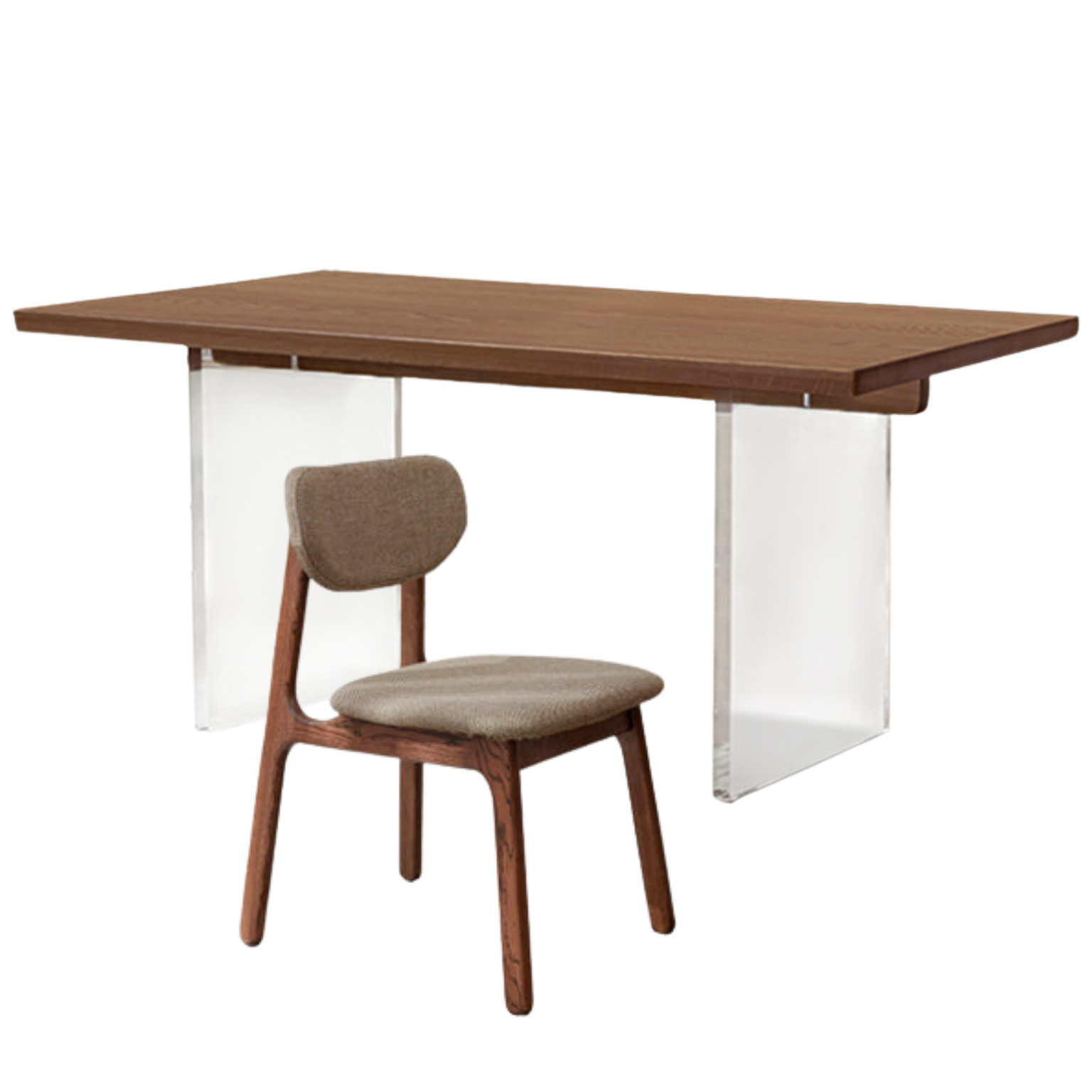 Black Walnut, South American Walnut, Oak Solid Wood Acrylic Suspension Dining Table