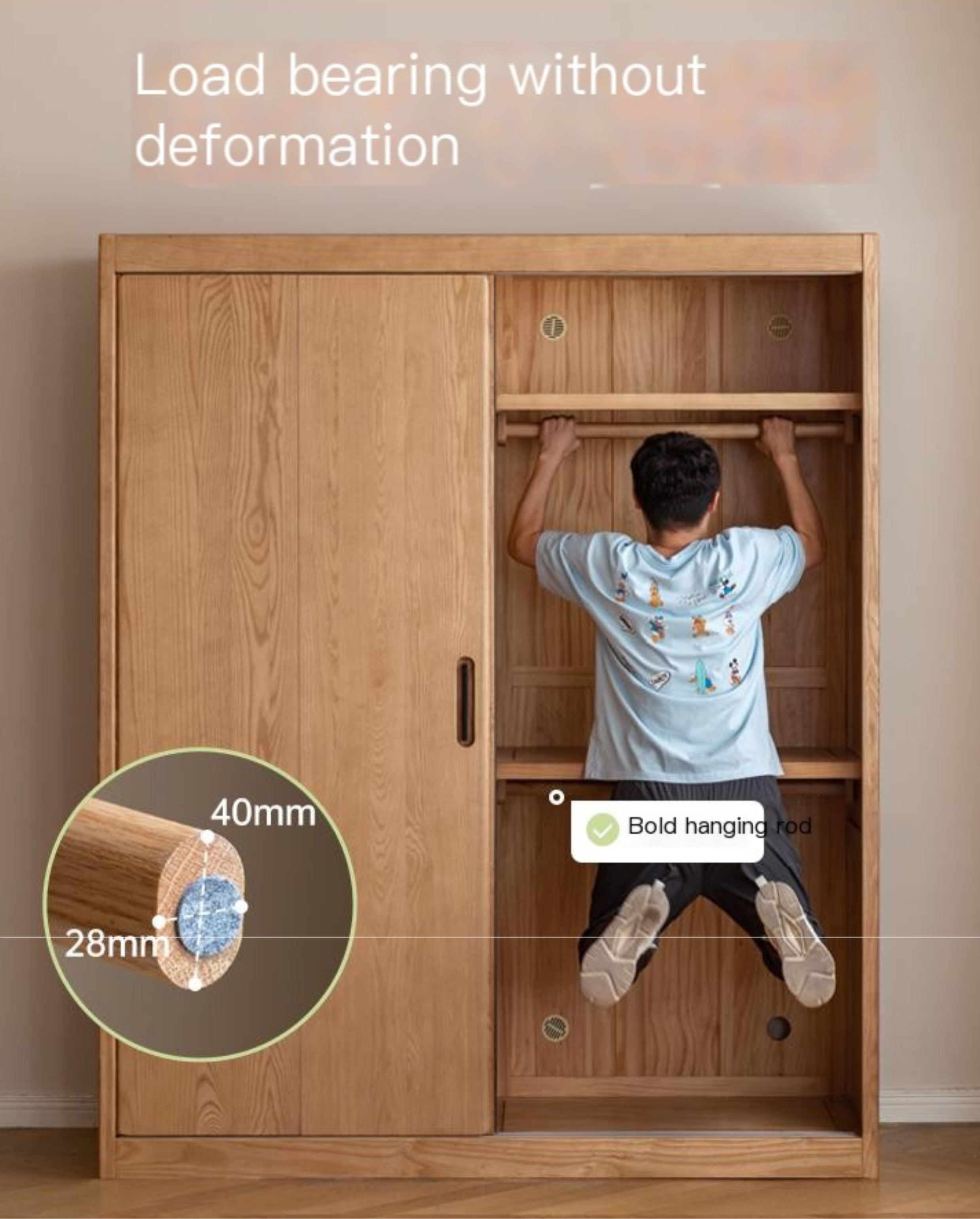 Oak, Ash Solid Wood Modern Wardrobe.