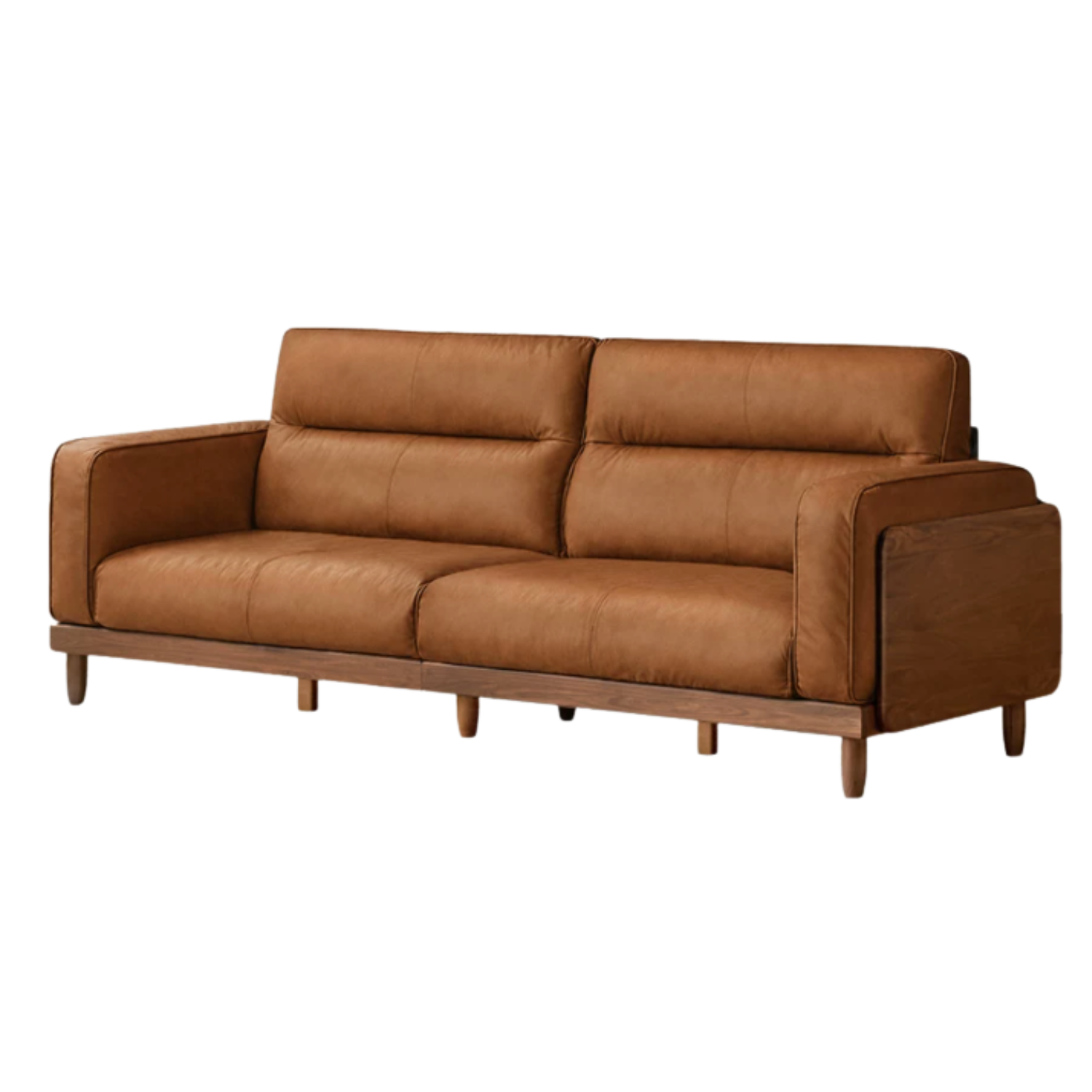 Black Walnut, Ash, Solid Sandalwood Genuine Leather, fabrics Sofa with High-Back Design