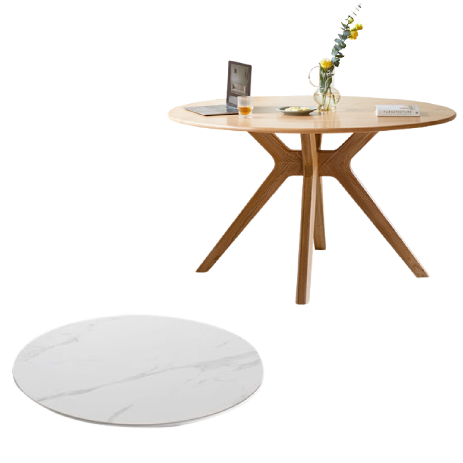 Oak Solid Wood Modern Minimalist Style Round Dining Table