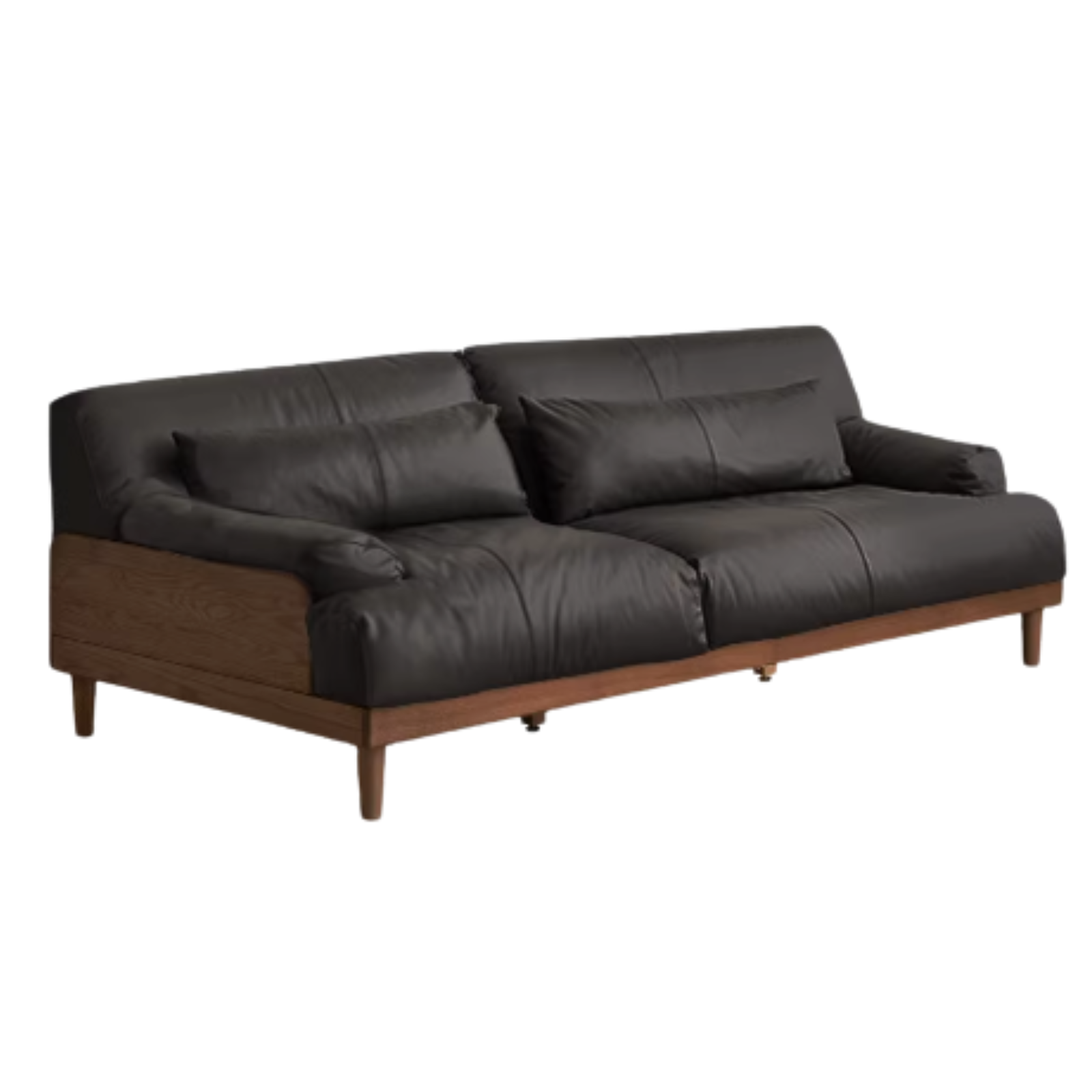 Black Walnut, Oak Solid Wood Leather Down Sofa.