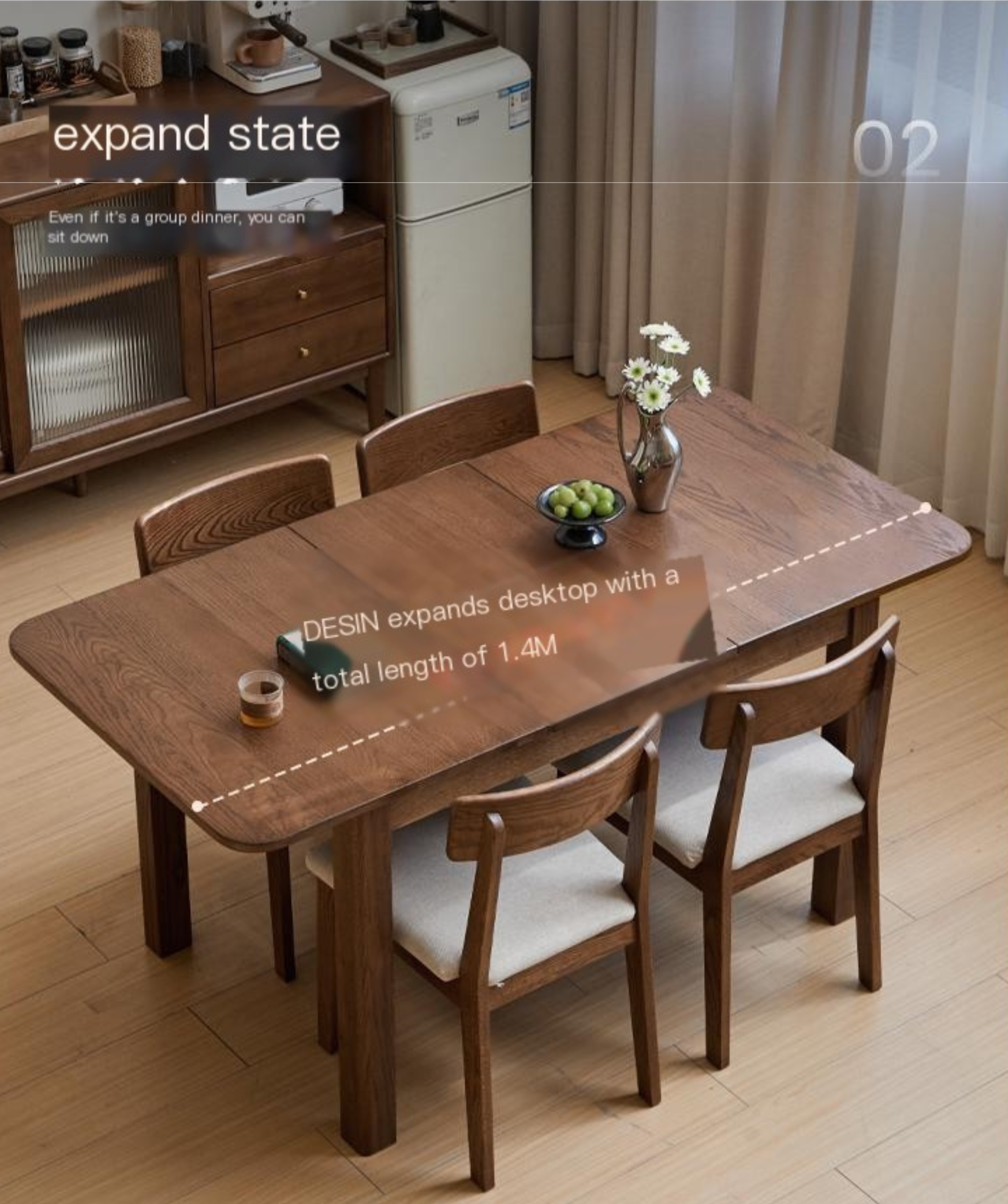 Oak Solid Wood Retractable Dining Table