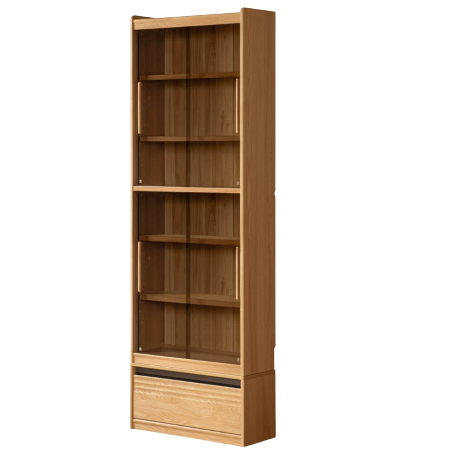 Oak, Ash Solid Wood Display Bookcase with Wall-Mounted Option and Storage Cabinet