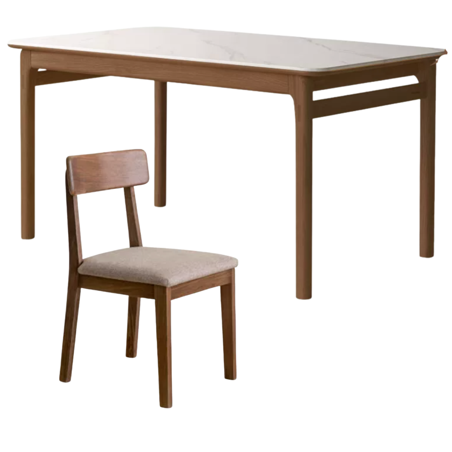 Oak, Rubberwood Solid Wood Modern Rock Plate Dining Table