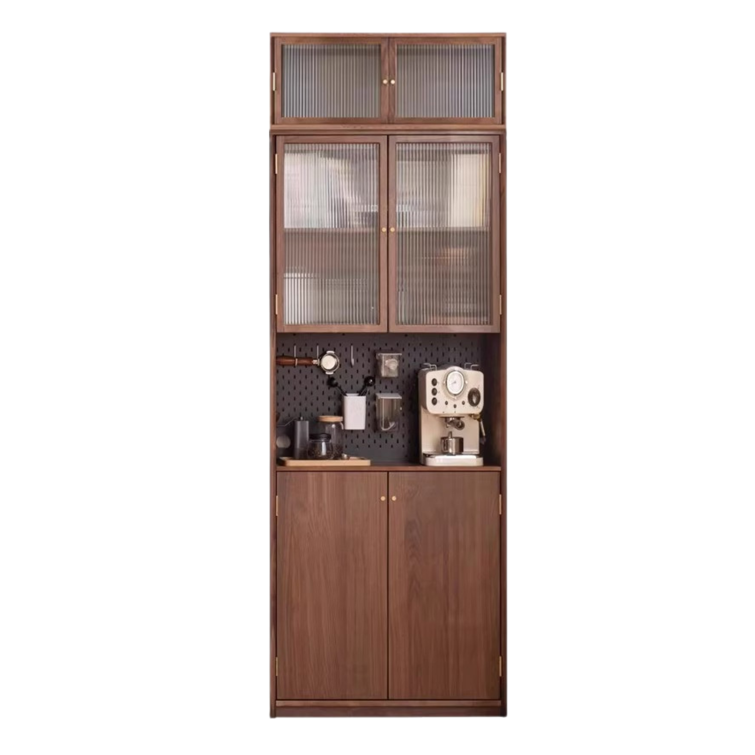 Black Walnut Solid Wood flat glass Double-door bookcase