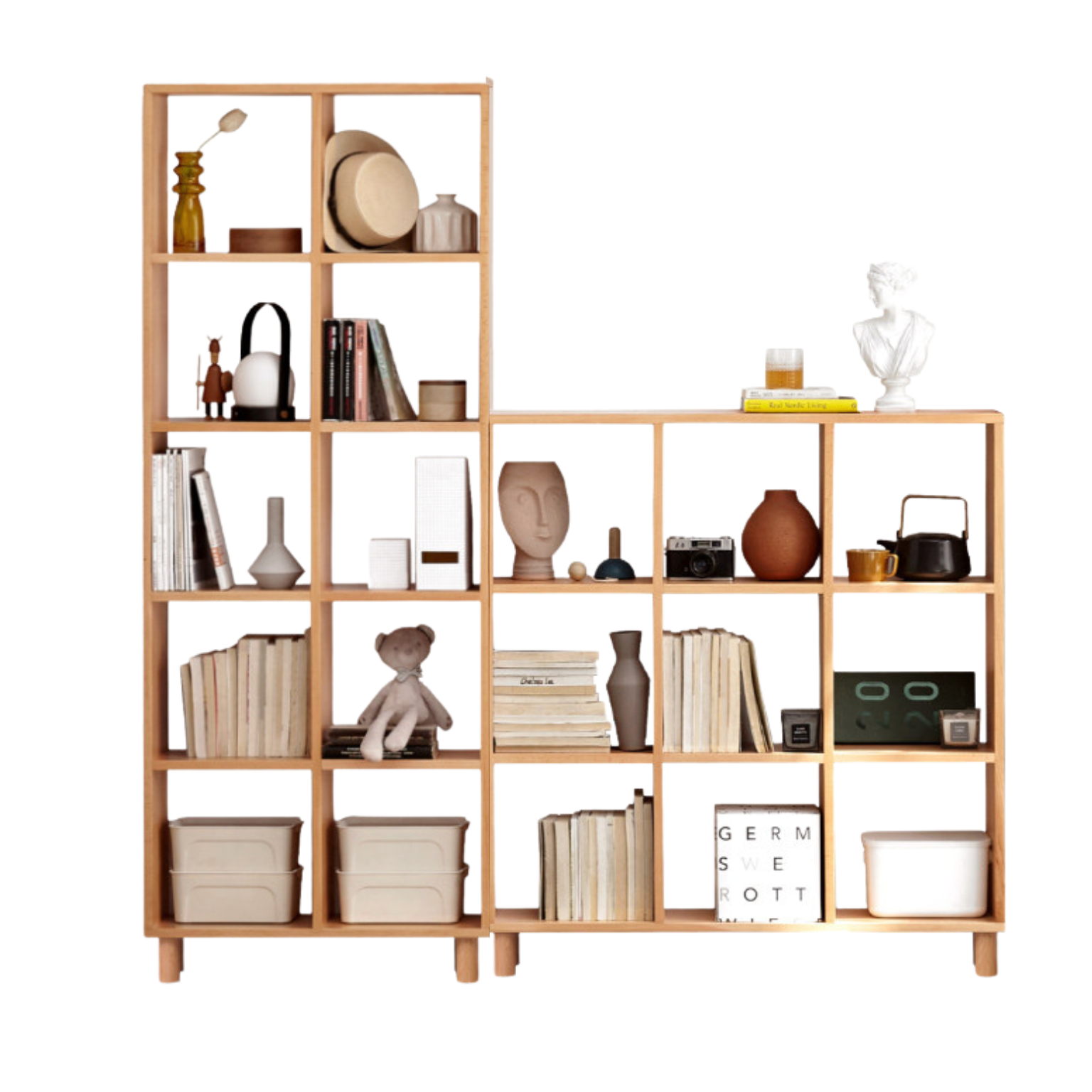 Beech, Oak Solid Wood Bookshelf Bookcase Free Combination