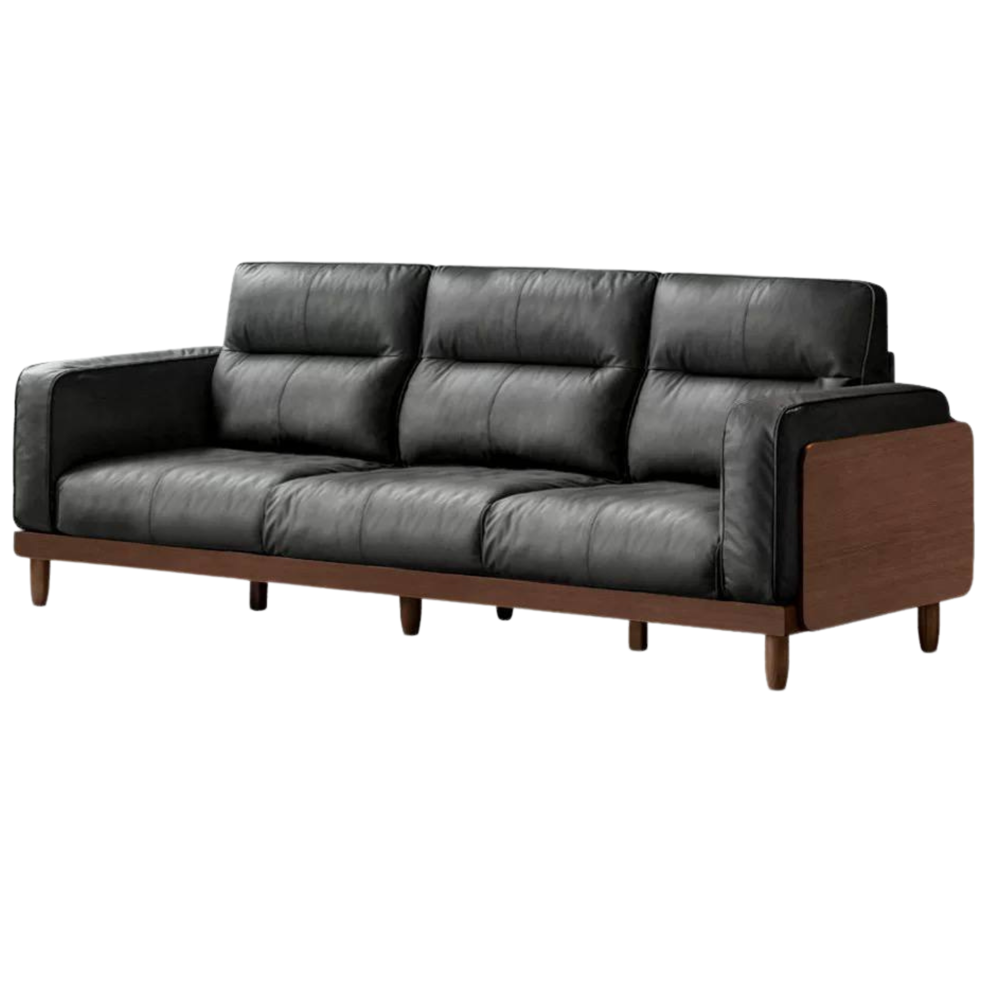 Sandalwood, Ash Solid Wood Genuine Leather, fabric High-Back Sofa
