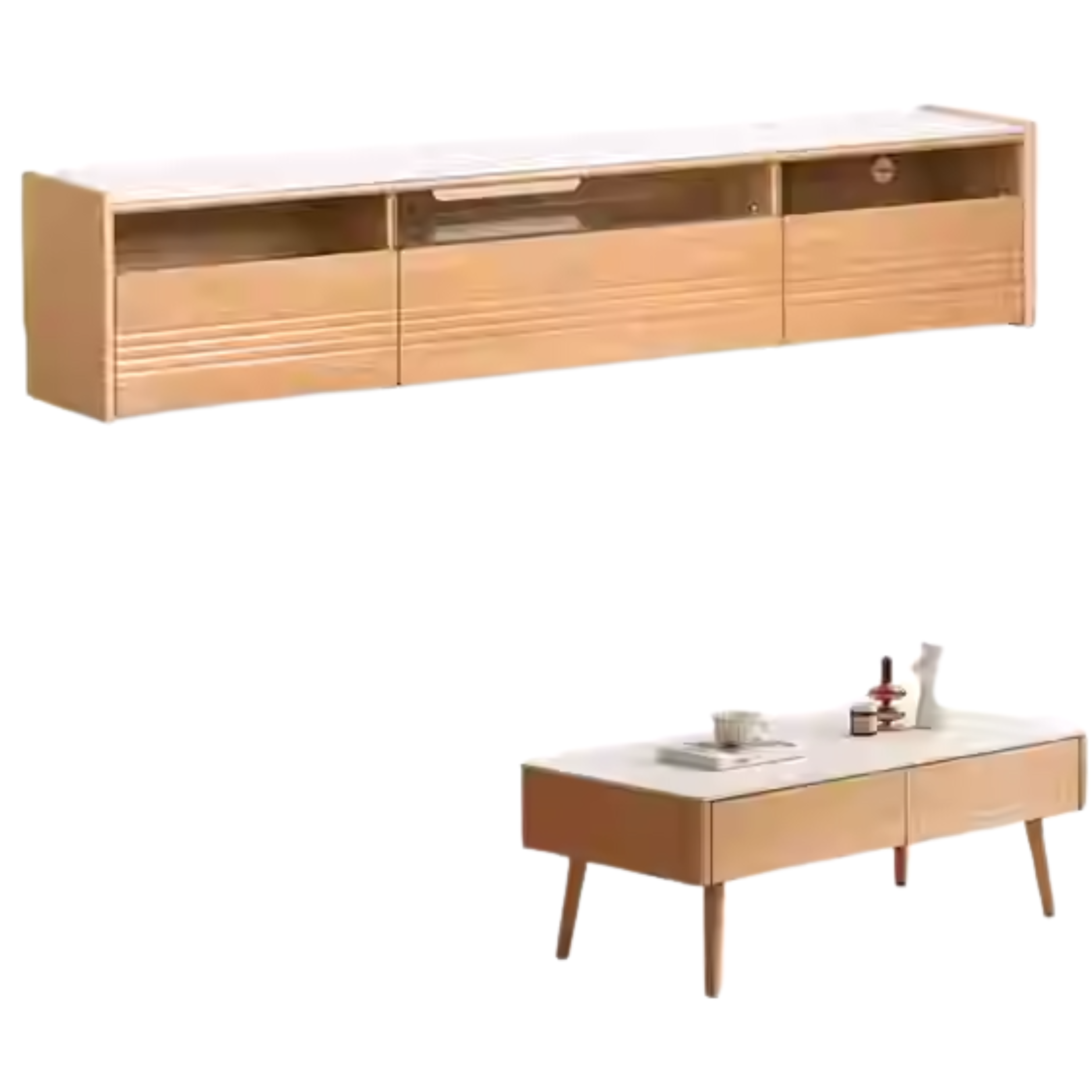 Pine Solid Wood Floor Rock Board TV Stand.
