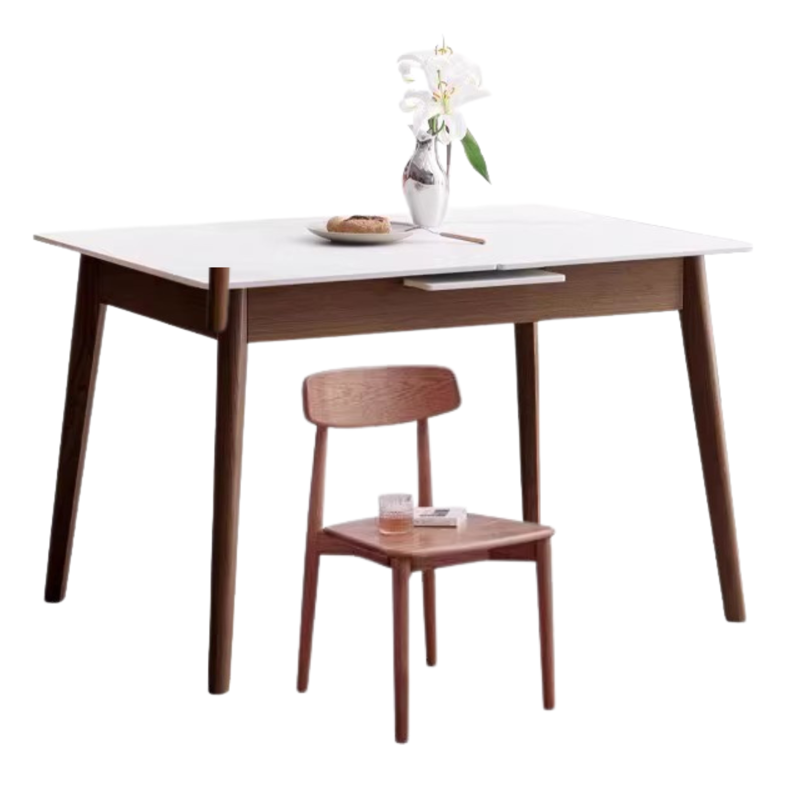 Oak Solid Wood Folding Dining Table Rock Slab Surface