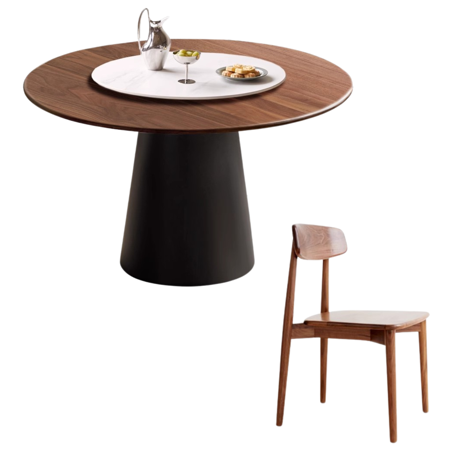 Black Walnut, Oak Solid Wood, Sandalwood Rock Slab Round Dining Table