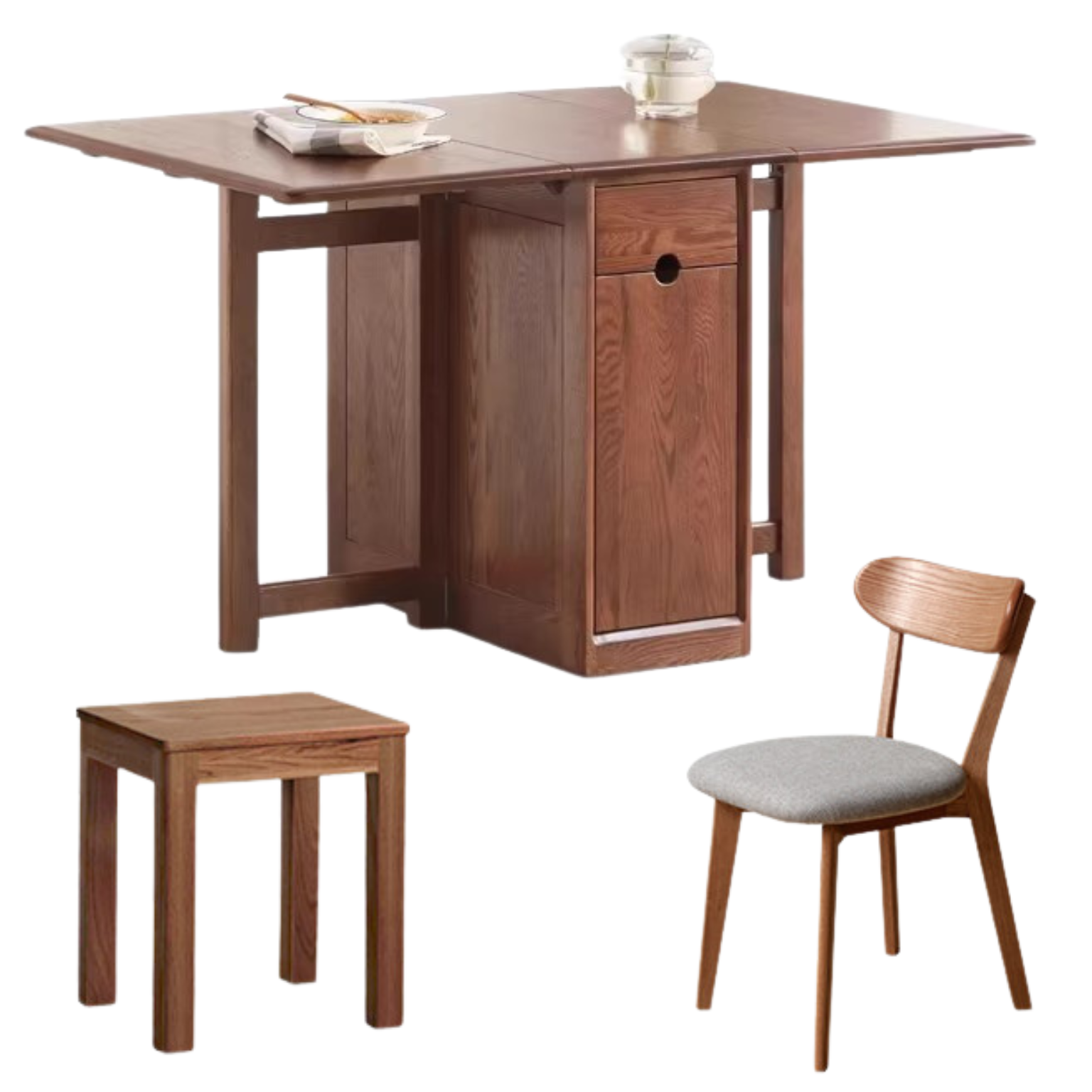 Ash, Oak Solid Wood Folding Dining Table