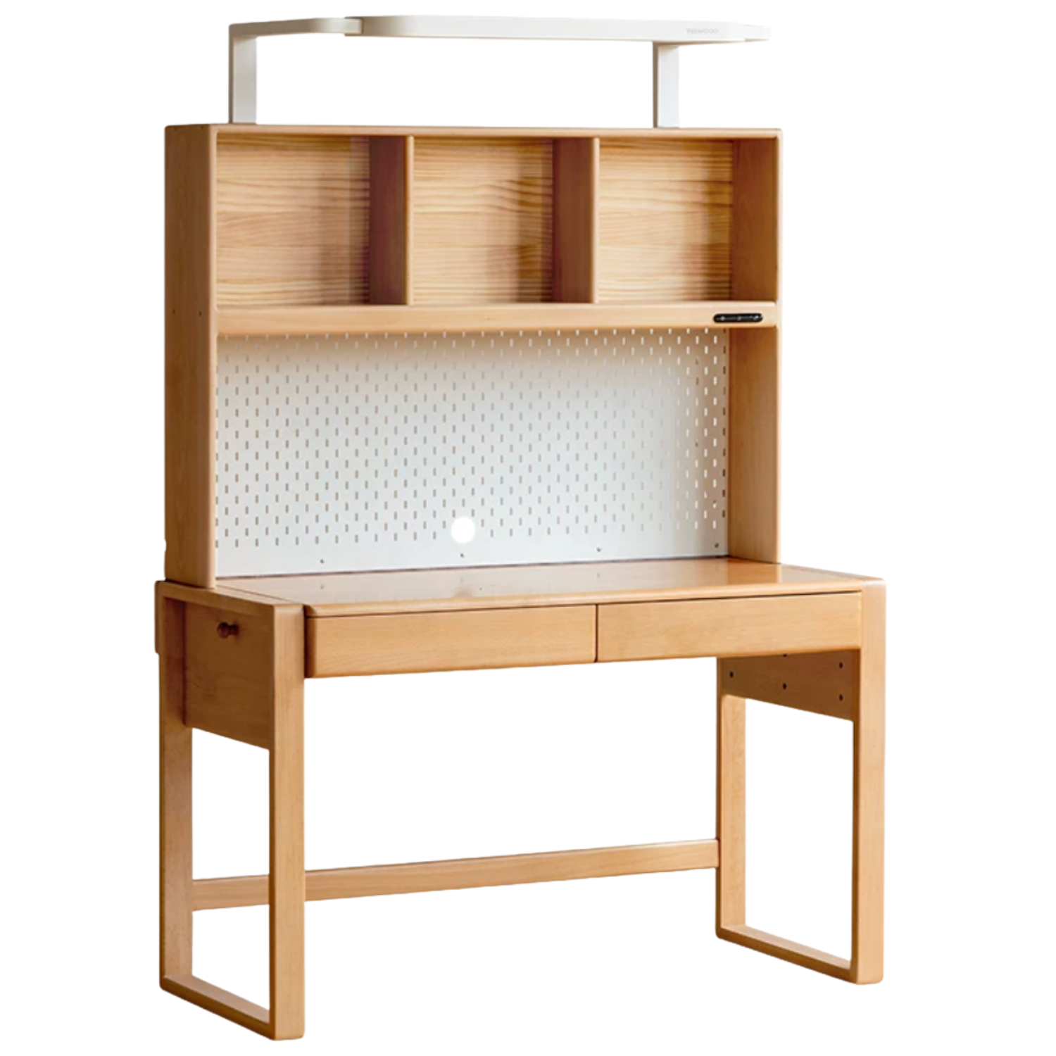Beech, Solid Rubberwood Adjustable Height Children's Study Desk With Integrated Bookshelf