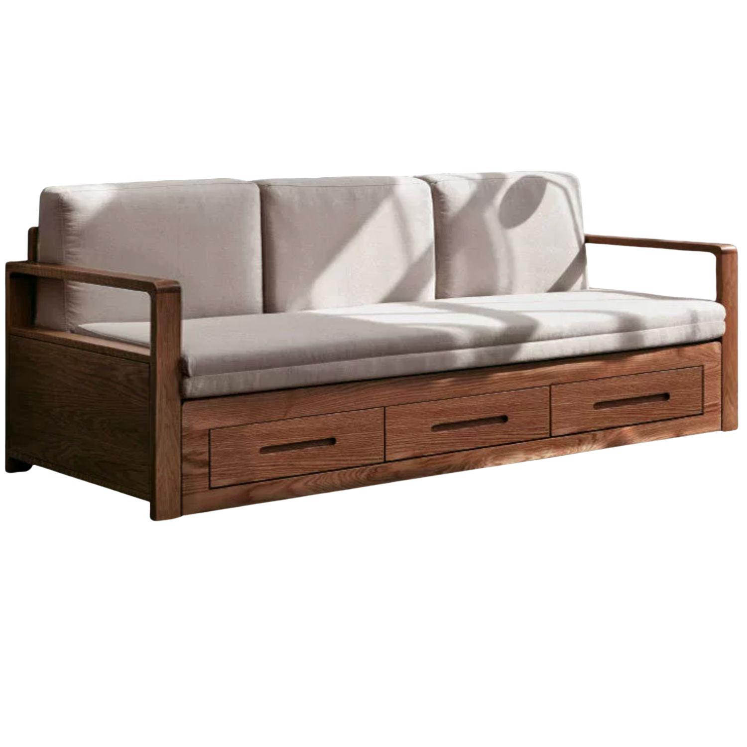 Oak Solid Wood Sofa Bed with Storage, Modern Design