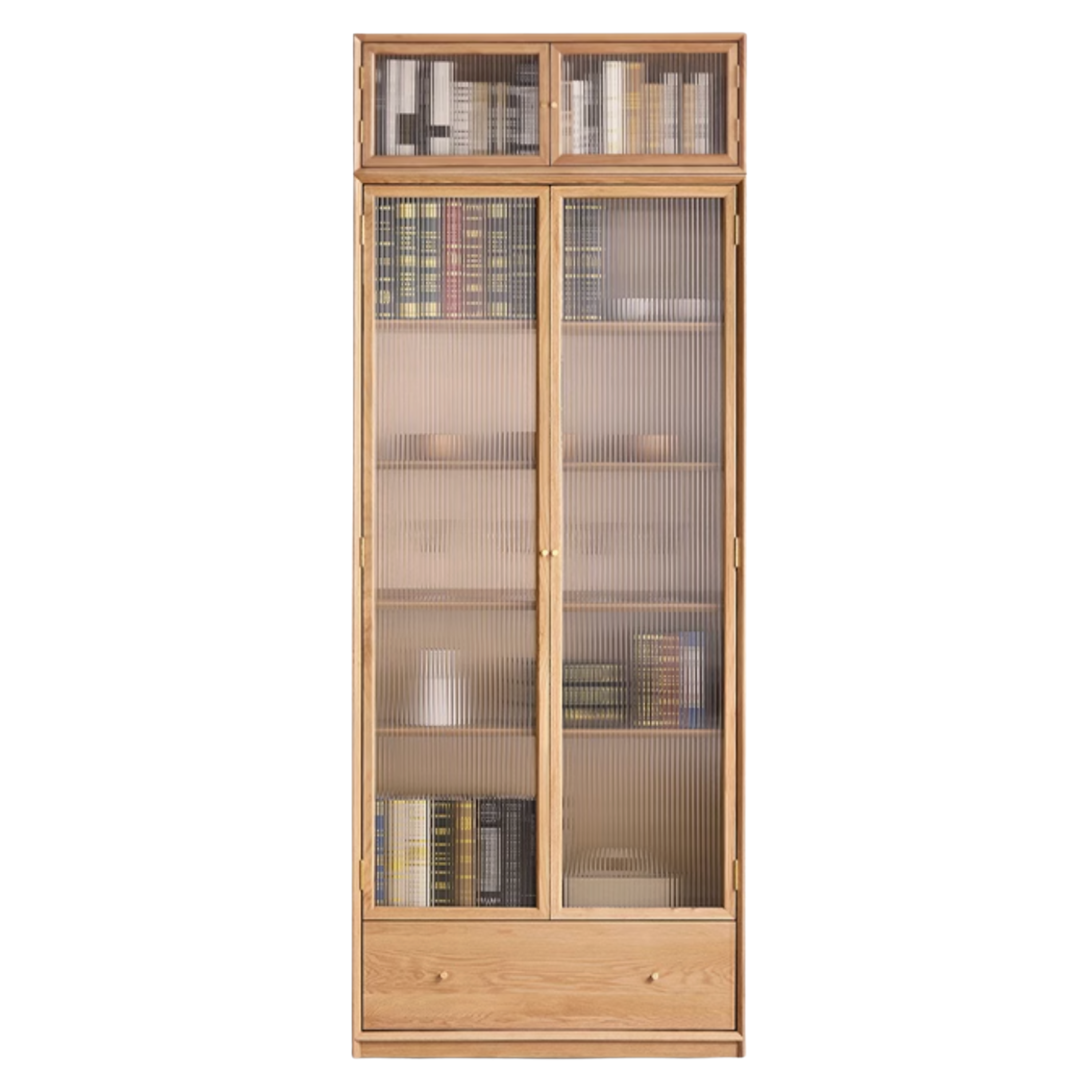 Oak, Ash Solid Wood Modular Bookcase with Glass Doors