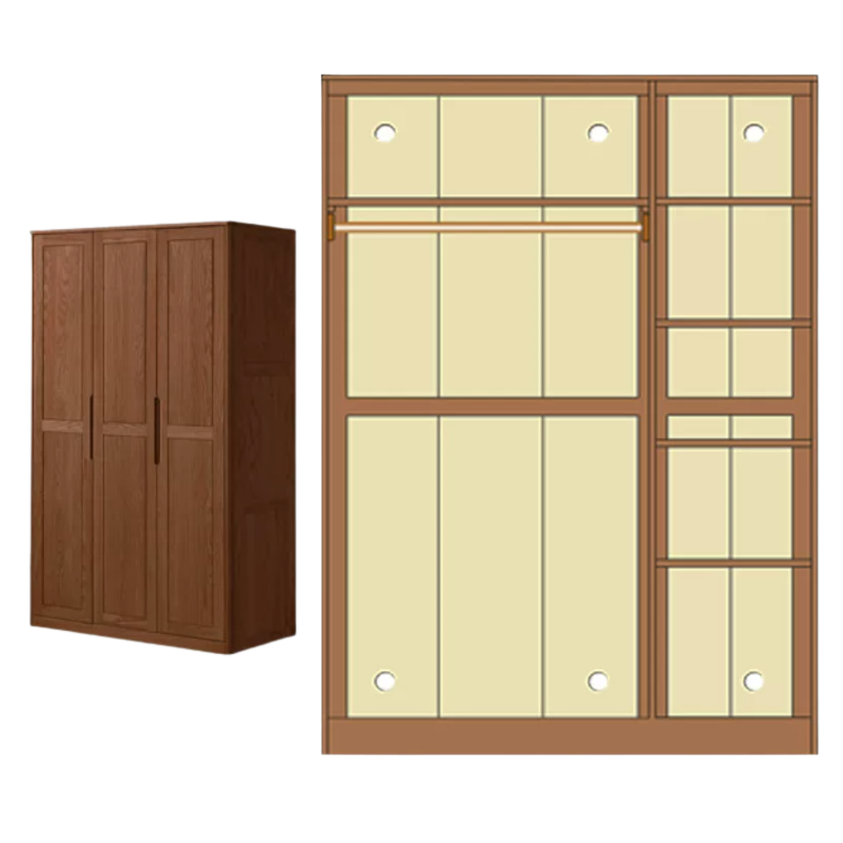 Oak Solid Wood Wardrobe with Recessed Groove Handles