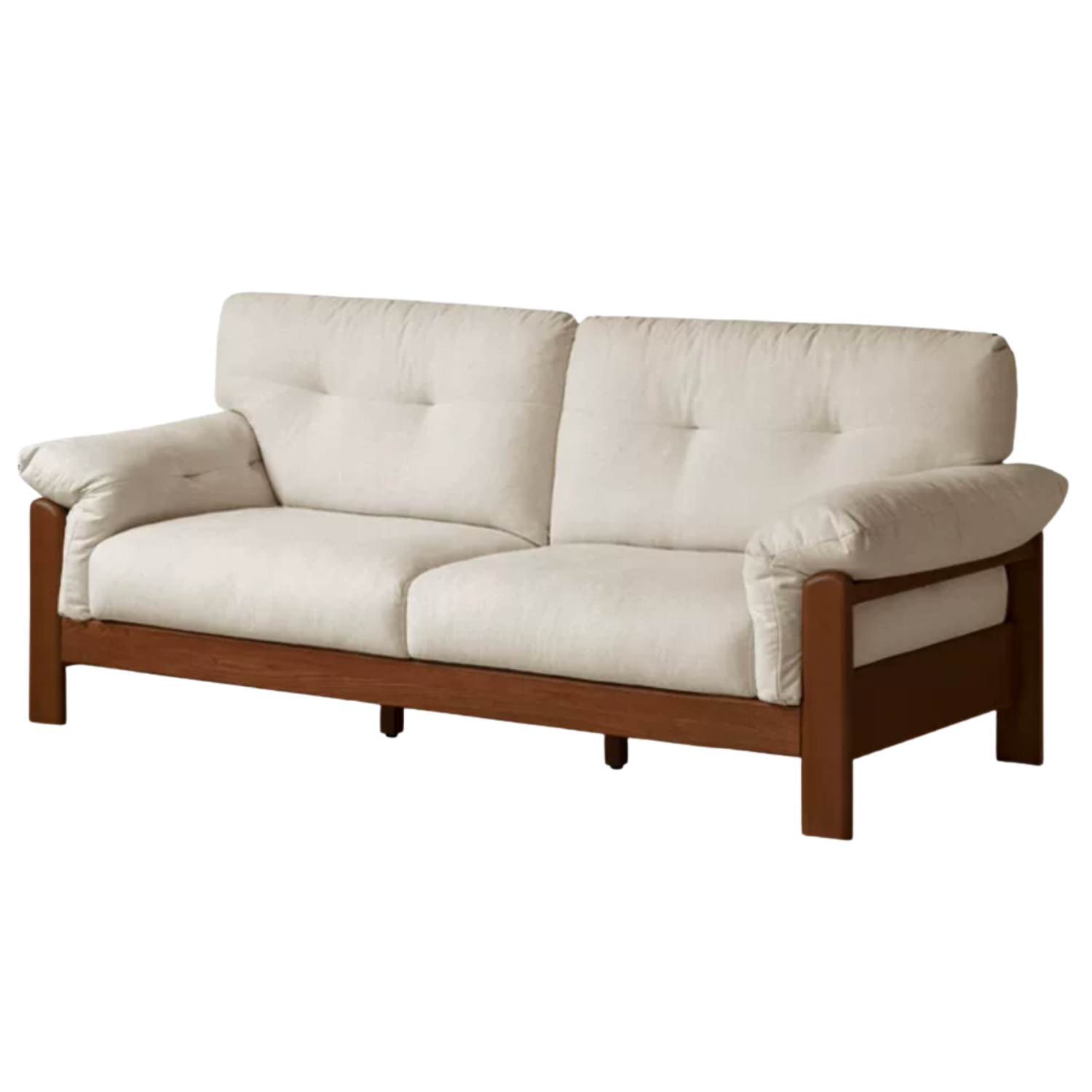 Ash Solid Wood Genuine leather, fabric Exposed Frame Sofa with Tufted Cushions
