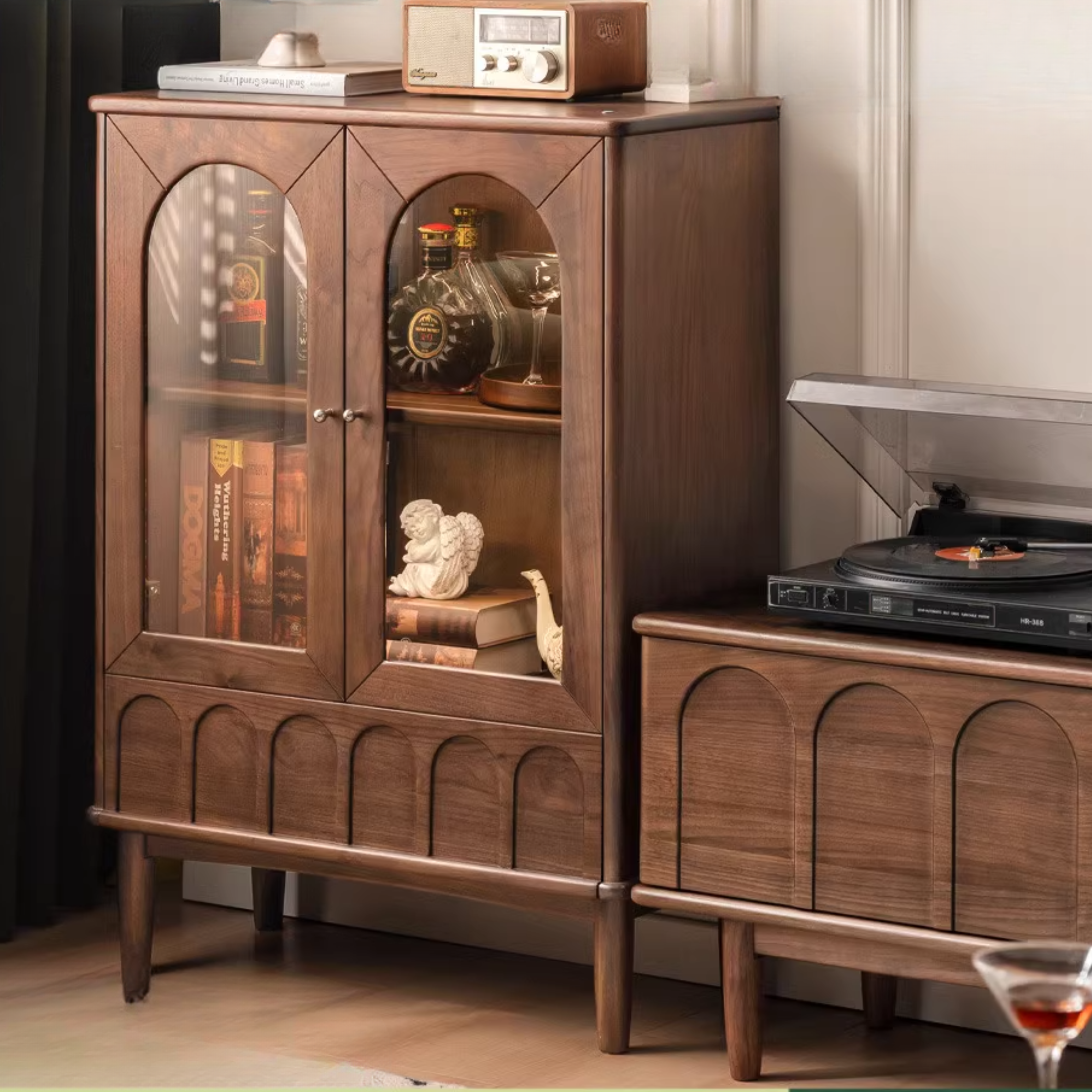 Black Walnut Solid Wood French Retro Side Cabinet