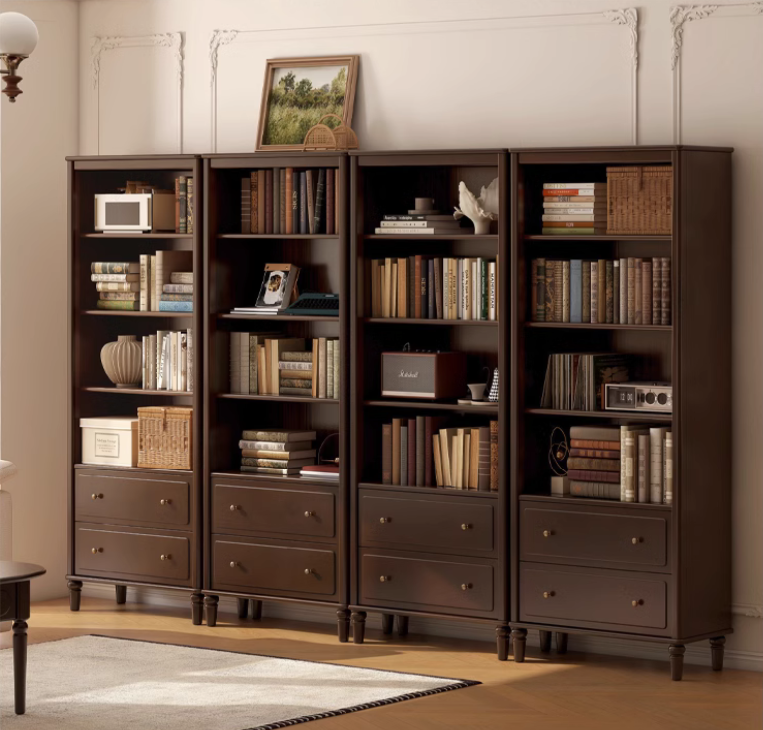 Poplar, Black Walnut Solid Wood American Retro Bookcase.