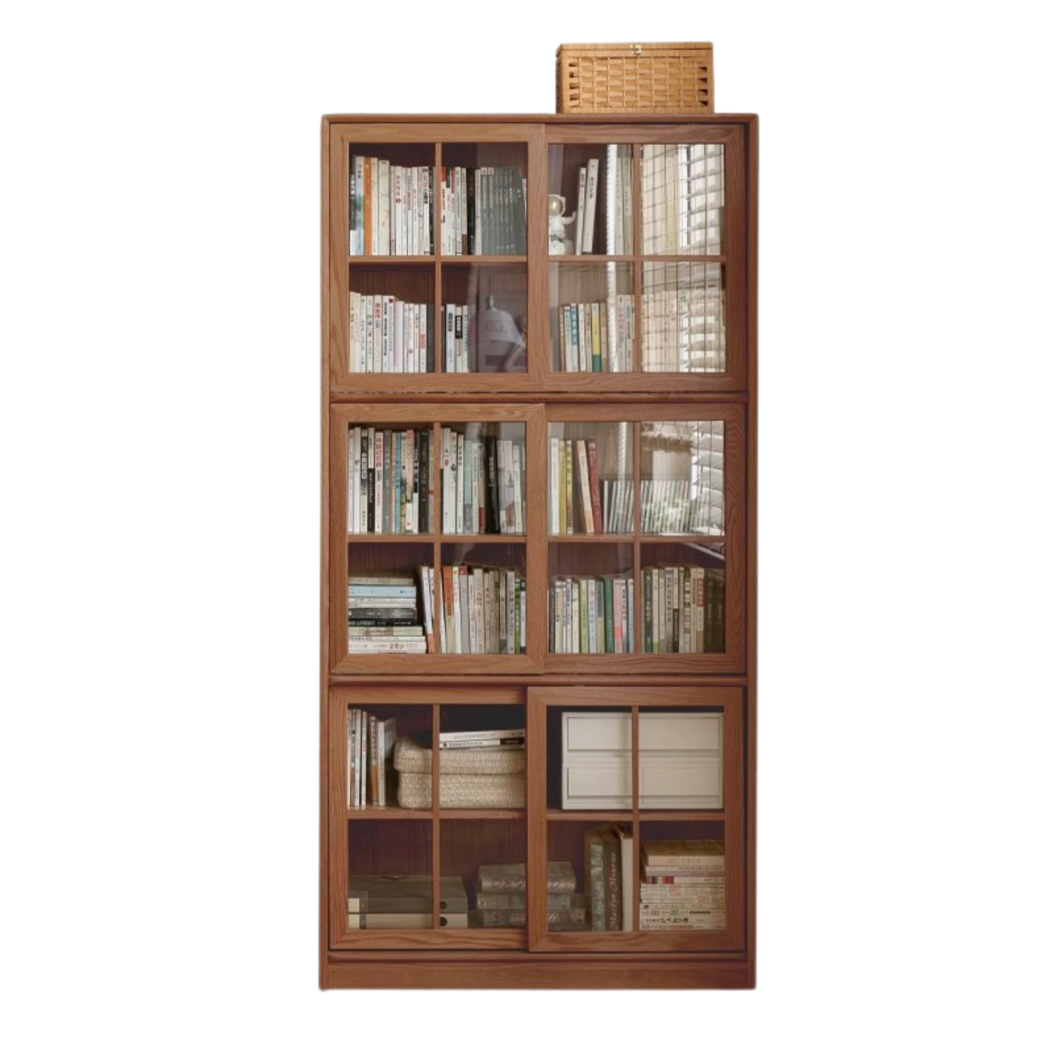 Oak Solid Wood Bookcase Floor to Floor Free Combination Sliding Door