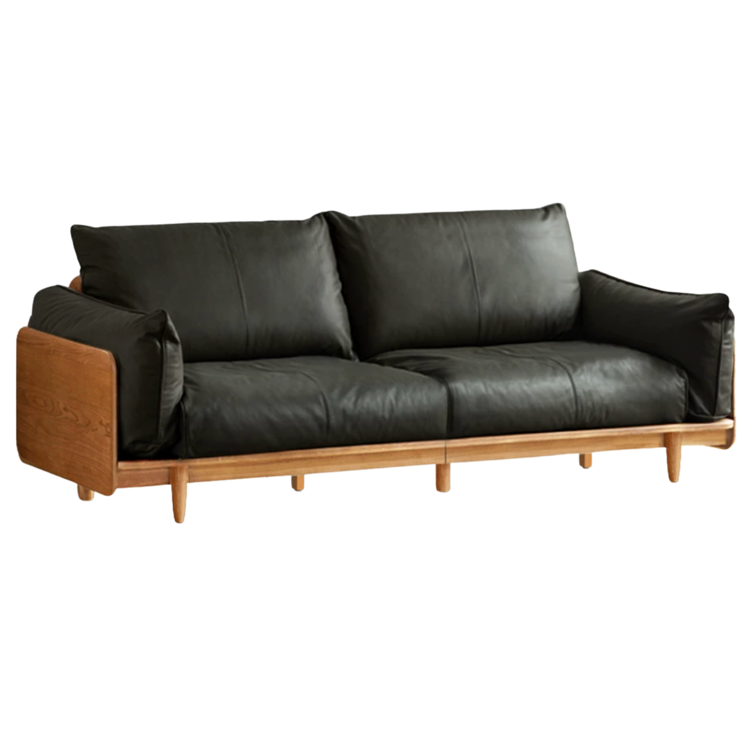 Cherry Wood Contemporary Casual Sofa Genuine Leather, Fabric