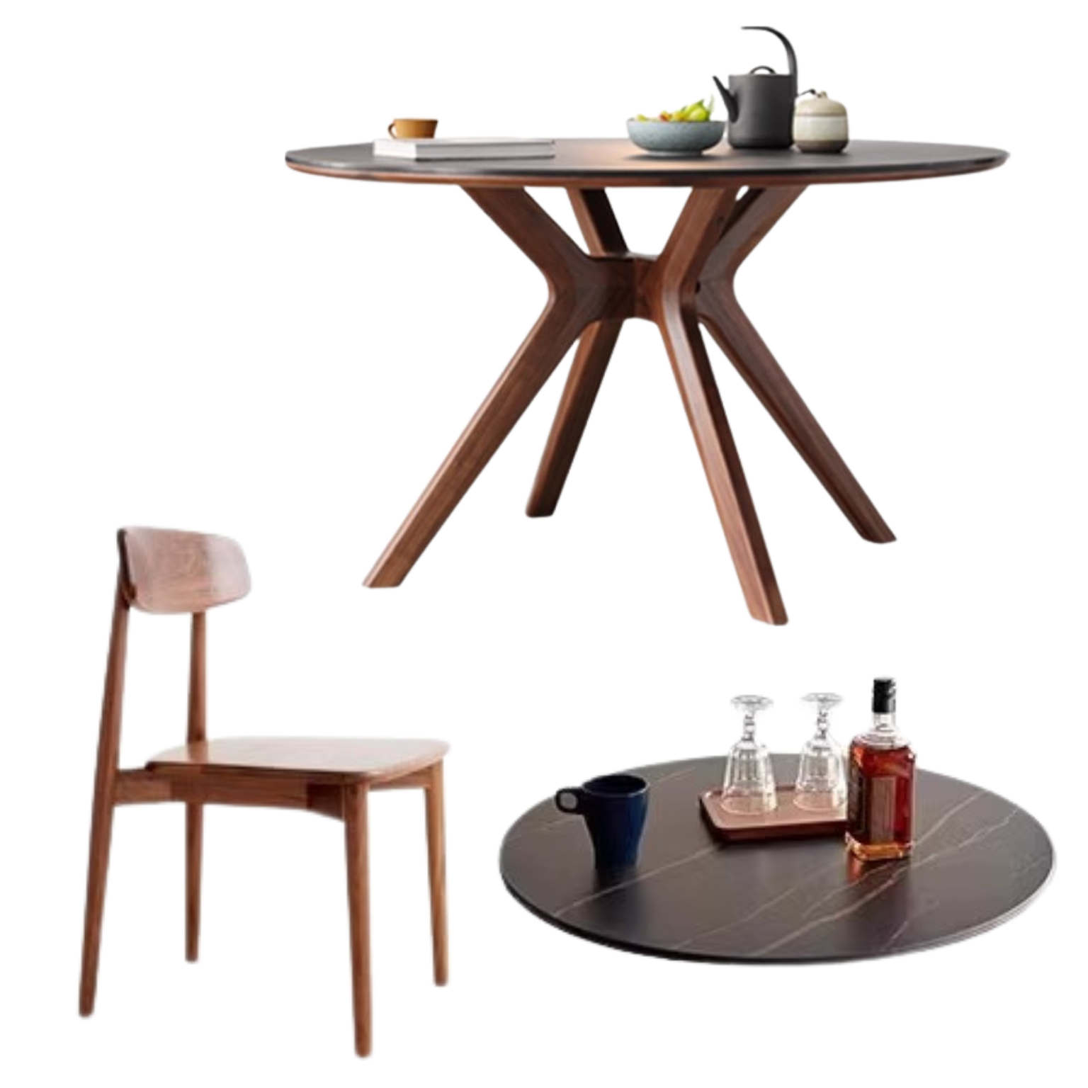 Black Walnut Solid Wood Round Dining Table