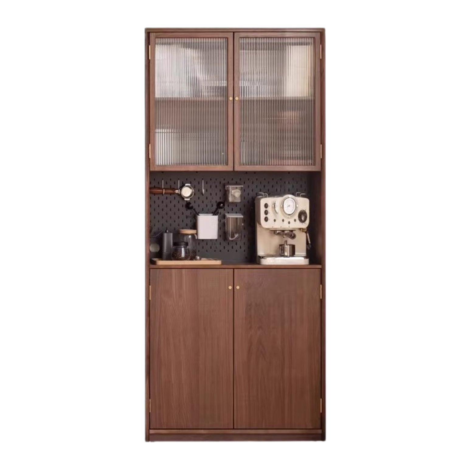 Black Walnut Solid Wood flat glass Double-door bookcase