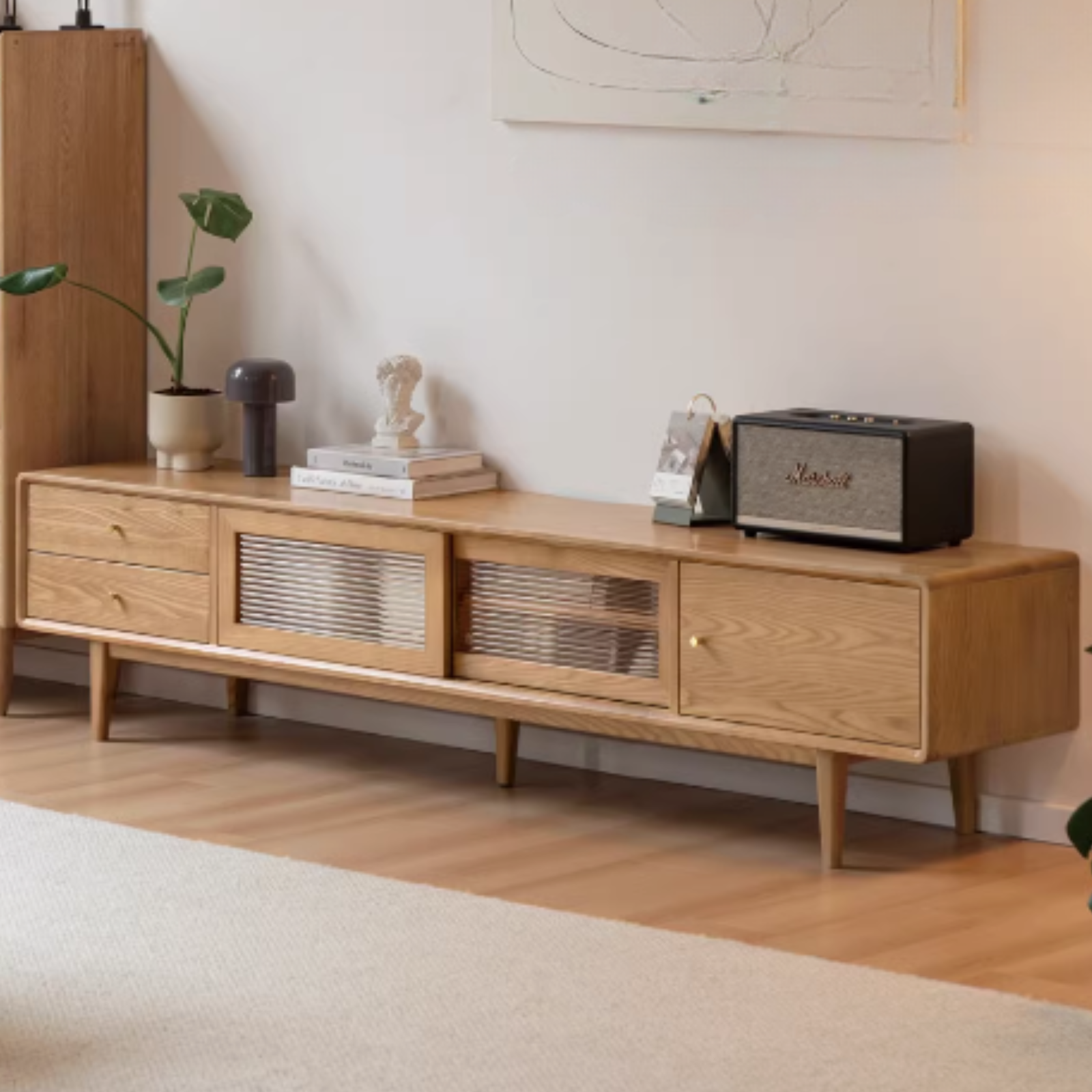 Ash Solid Wood Modern Locker Floor TV Cabinet.