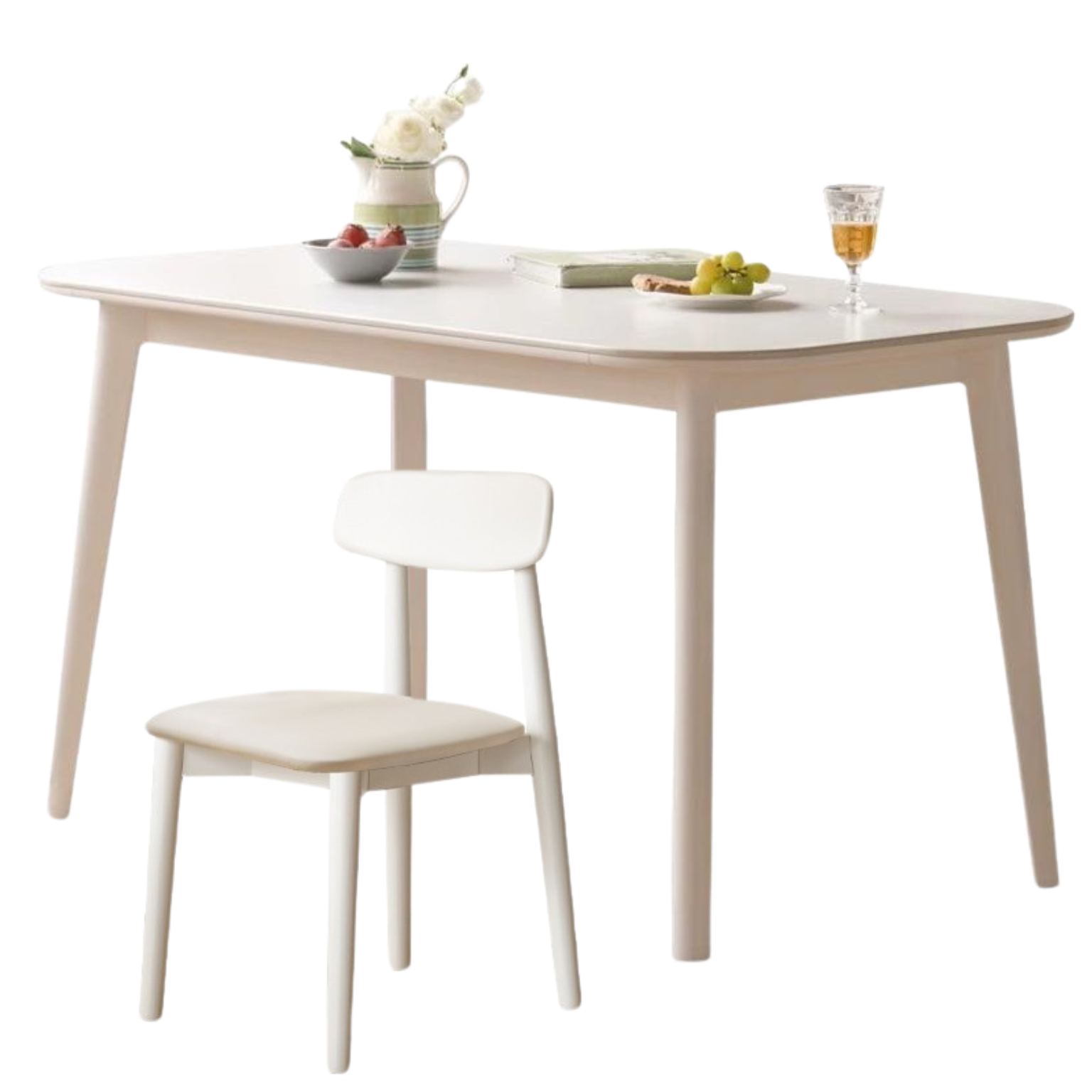 Solid Rubberwood White Cream Style Rock Board Dining Table