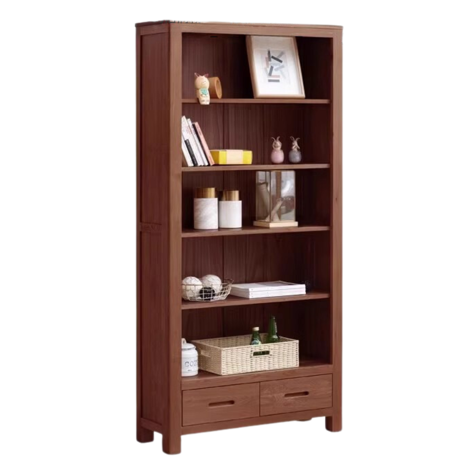 Oak, Rubberwood Solid Wood Drawer Bookcase